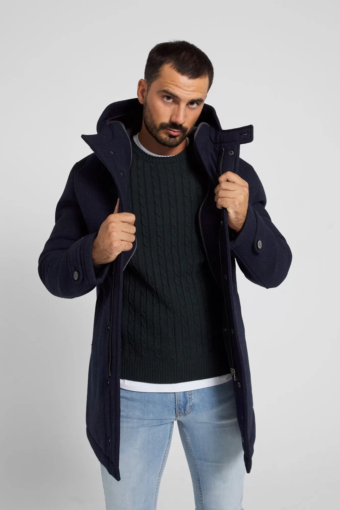 Cheap Silbon Blue Herringbone Coat Navy