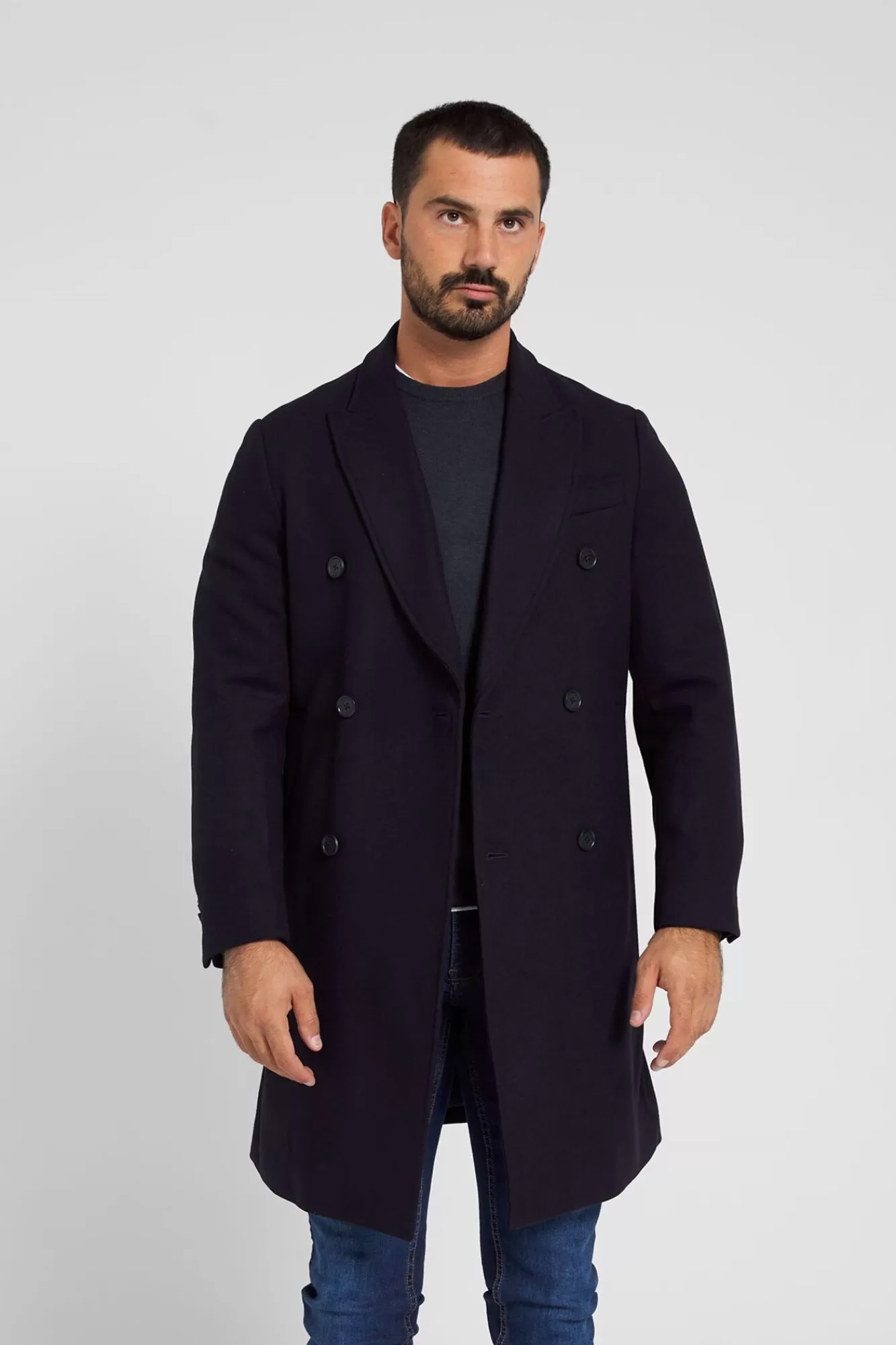 Store Silbon Blue Wool Double-Breasted Coat Navy