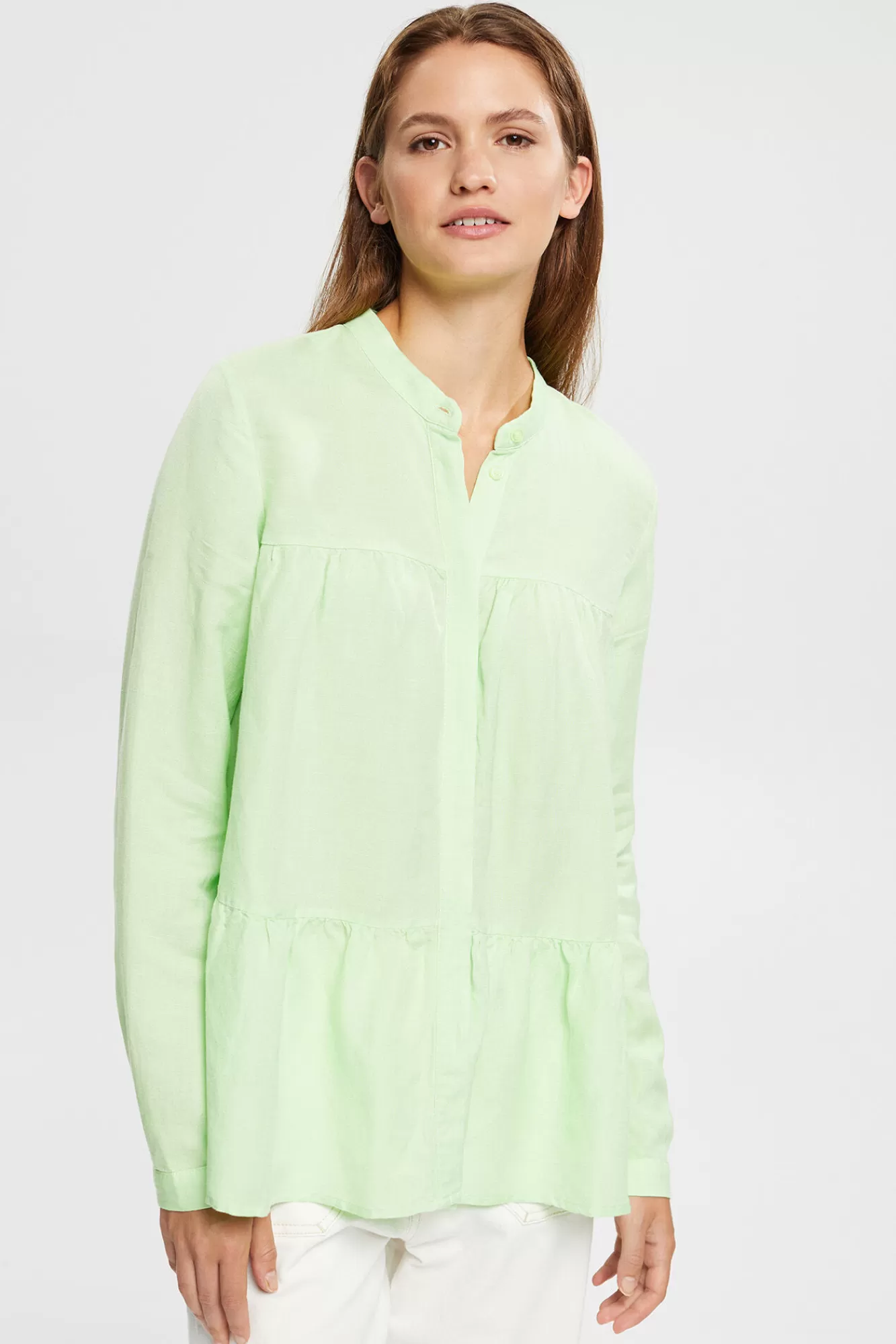 Sale Esprit Blusa Paneles Corte Holgado Con Lino Green