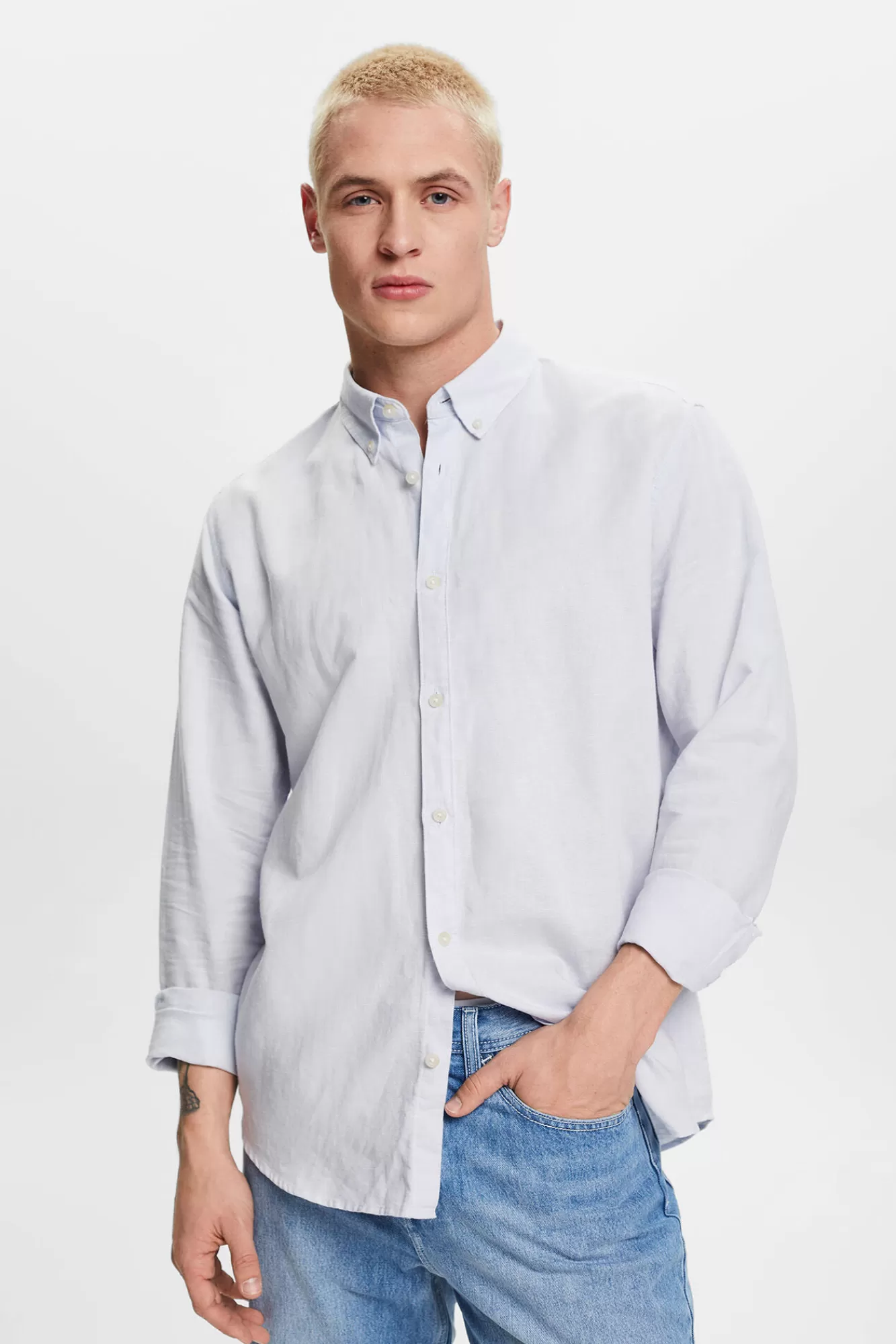 Clearance Esprit Camisa Basica Regular Fit Con Lino Blue