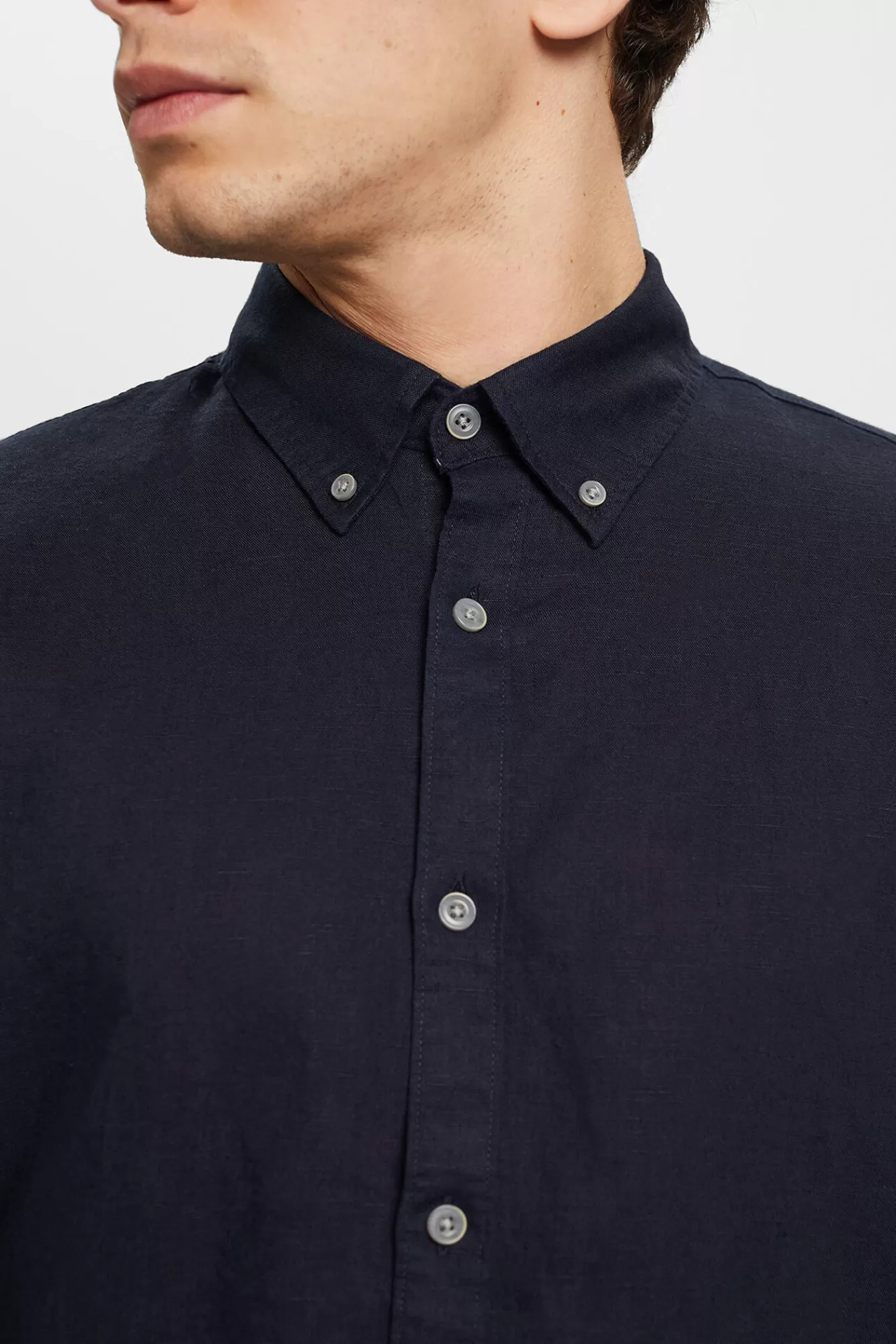 Online Esprit Camisa Basica Regular Fit Con Lino Navy