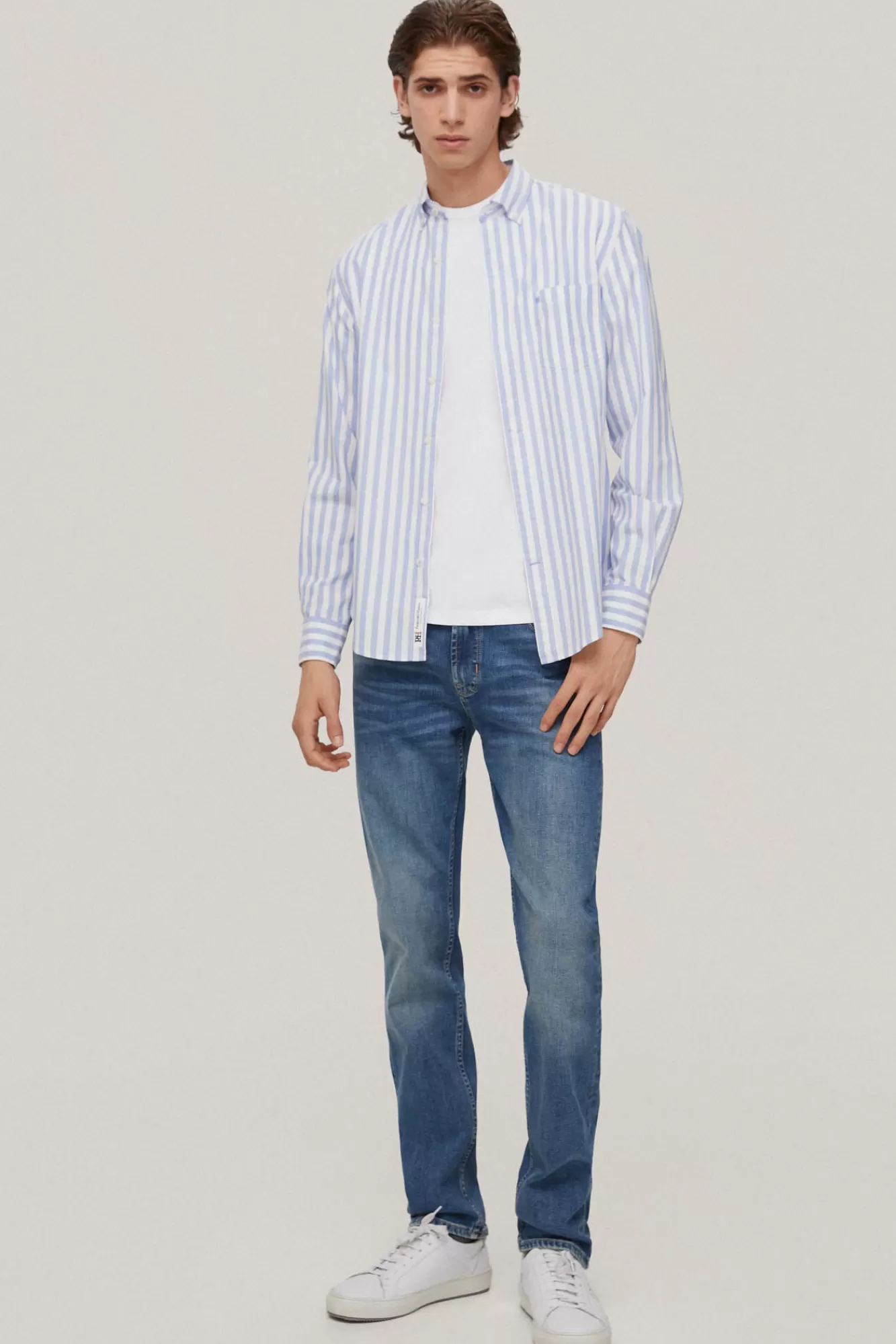 Hot Pedro del Hierro Camisa Iconic Oxford Rayas Blue