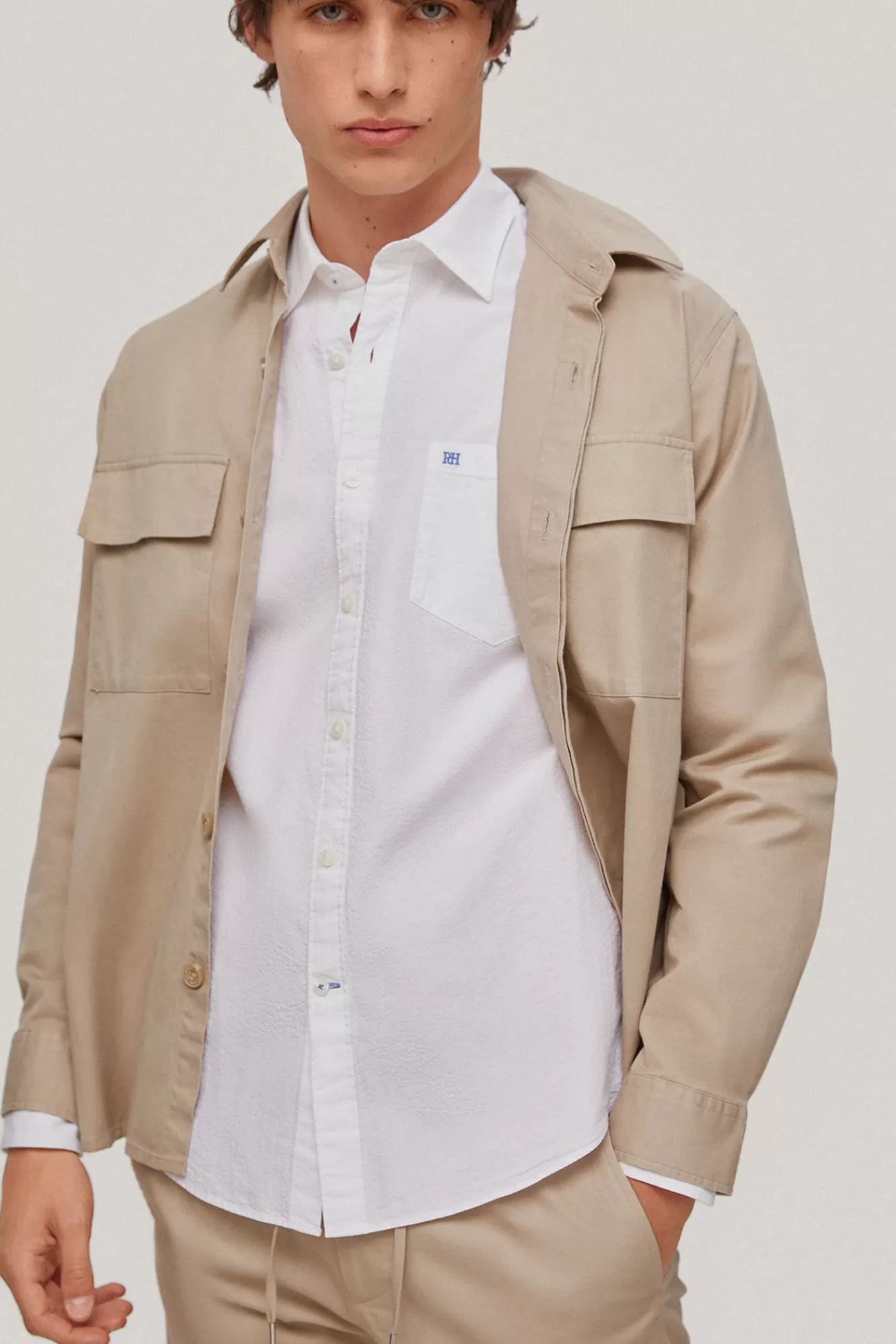 Online Pedro del Hierro Camisa Seersucker Liso Manga Larga White