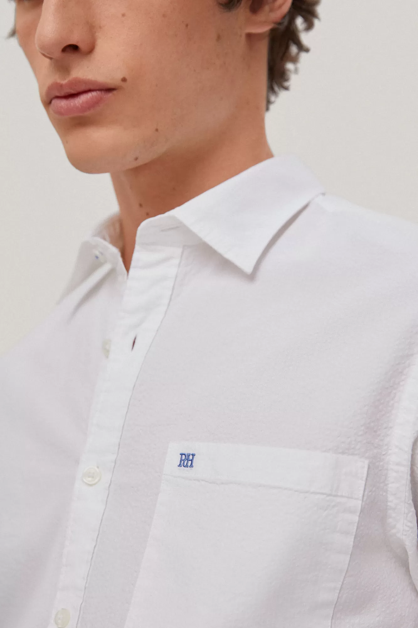 Online Pedro del Hierro Camisa Seersucker Liso Manga Larga White