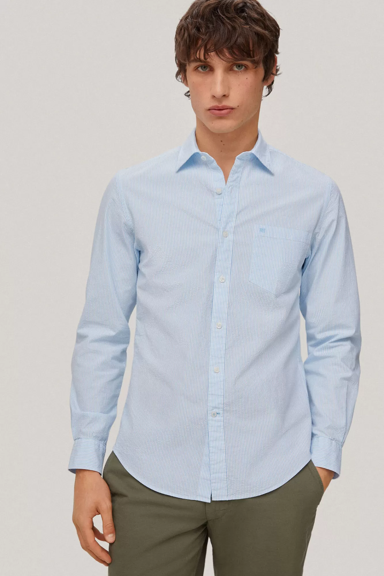 Cheap Pedro del Hierro Camisa Seersucker Rayas Manga Larga Turquoise