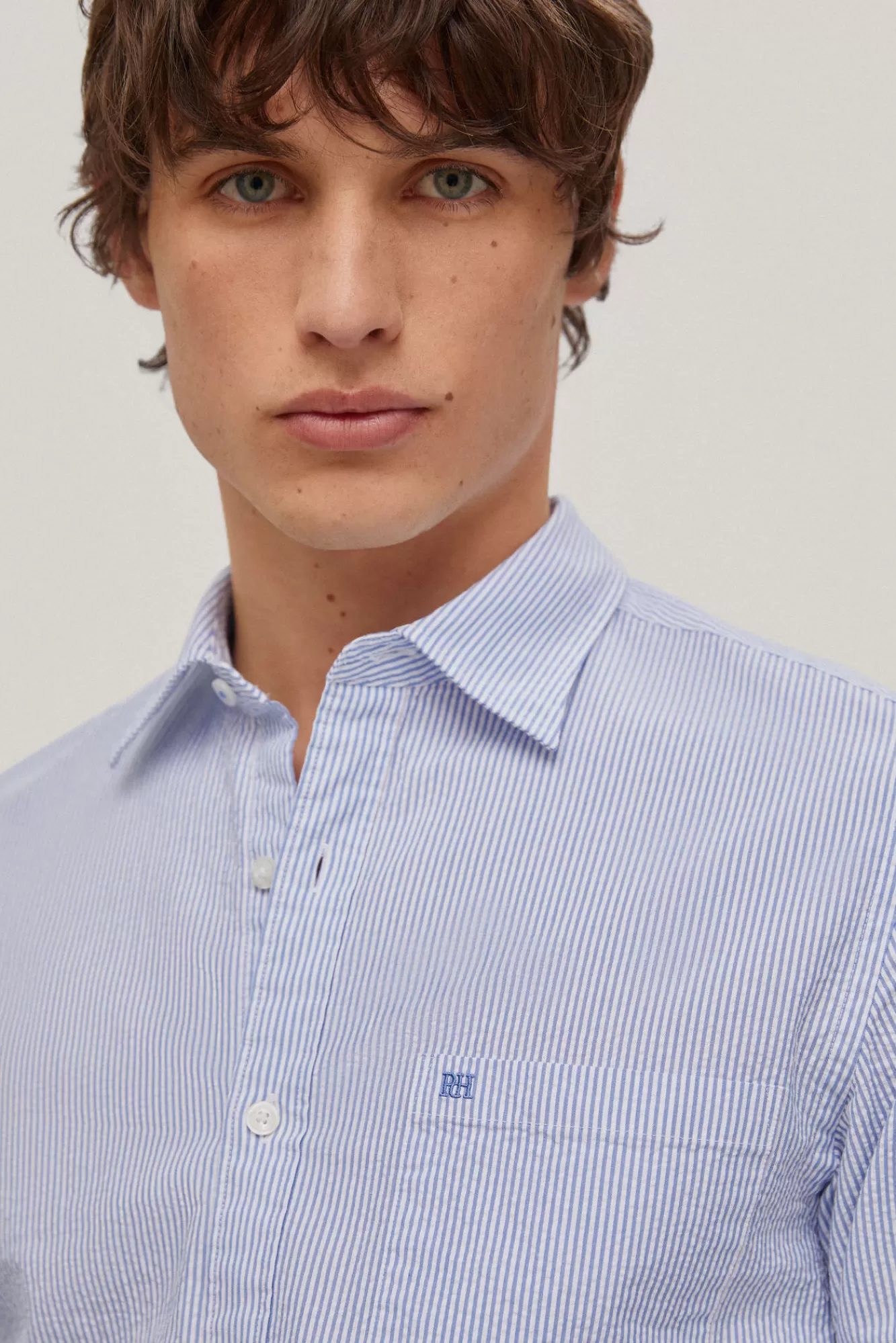 Cheap Pedro del Hierro Camisa Seersucker Rayas Manga Larga Blue