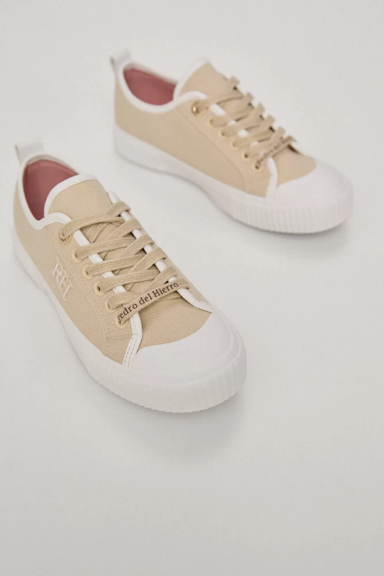 Shop Pedro del Hierro Canvas Trainer With Leather Details Beige