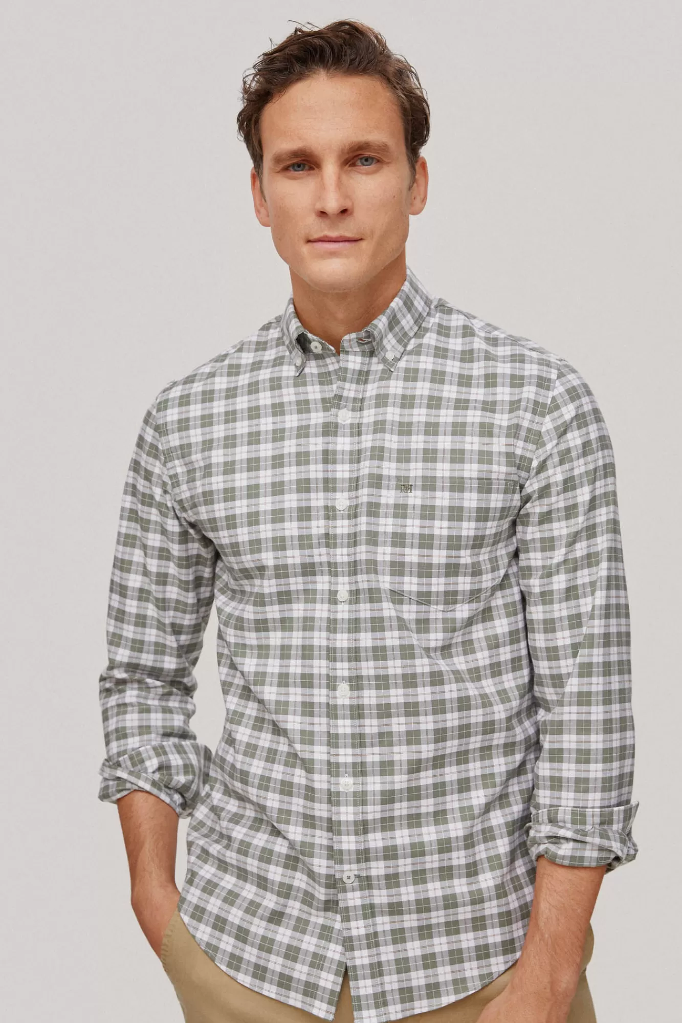 Hot Pedro del Hierro Checked Non-Iron Oxford Shirt Green