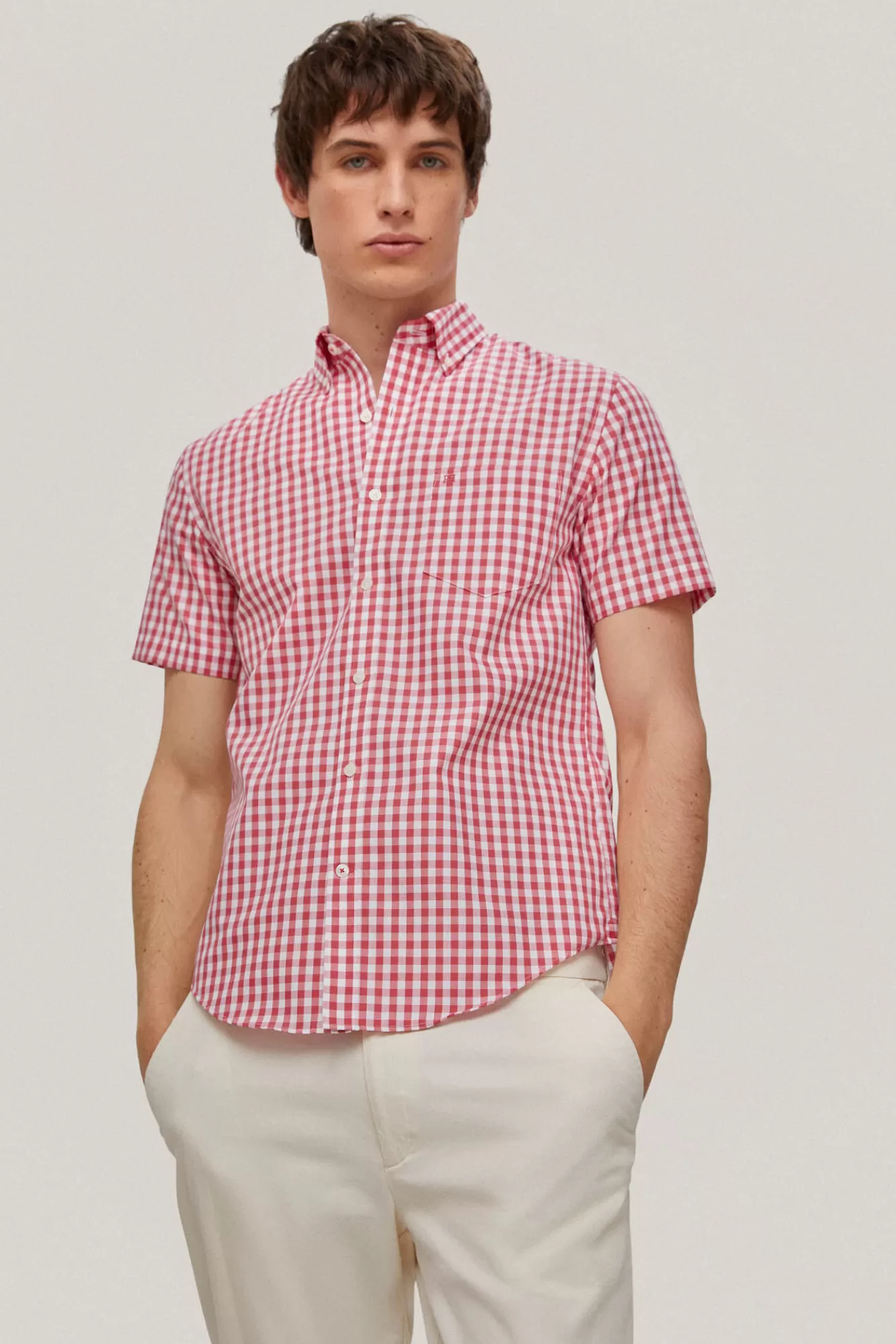 Store Pedro del Hierro Checked Short-Sleeved Non-Iron Shirt Coral