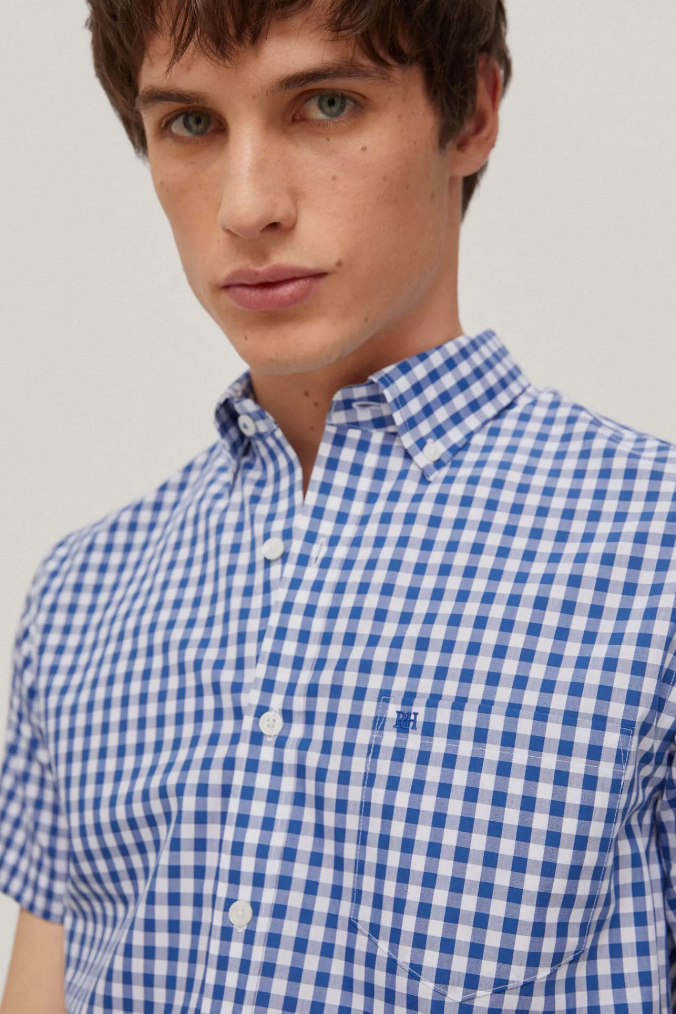 Fashion Pedro del Hierro Checked Short-Sleeved Non-Iron Shirt Blue