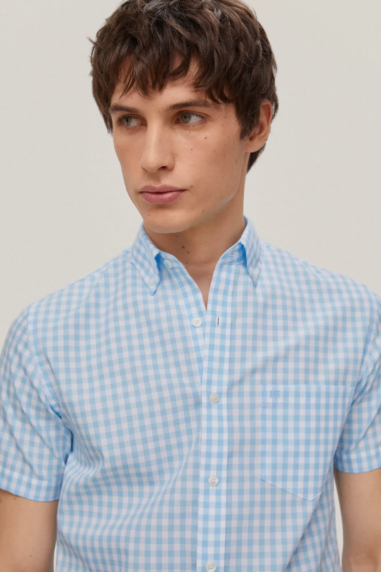 Outlet Pedro del Hierro Checked Short-Sleeved Non-Iron Shirt Turquoise