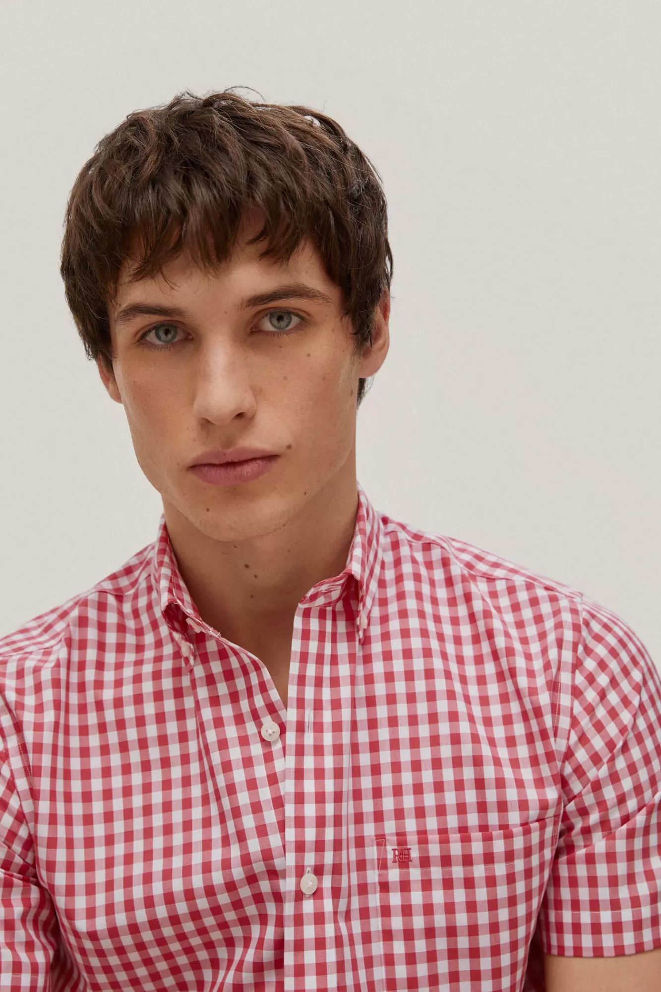 Store Pedro del Hierro Checked Short-Sleeved Non-Iron Shirt Coral