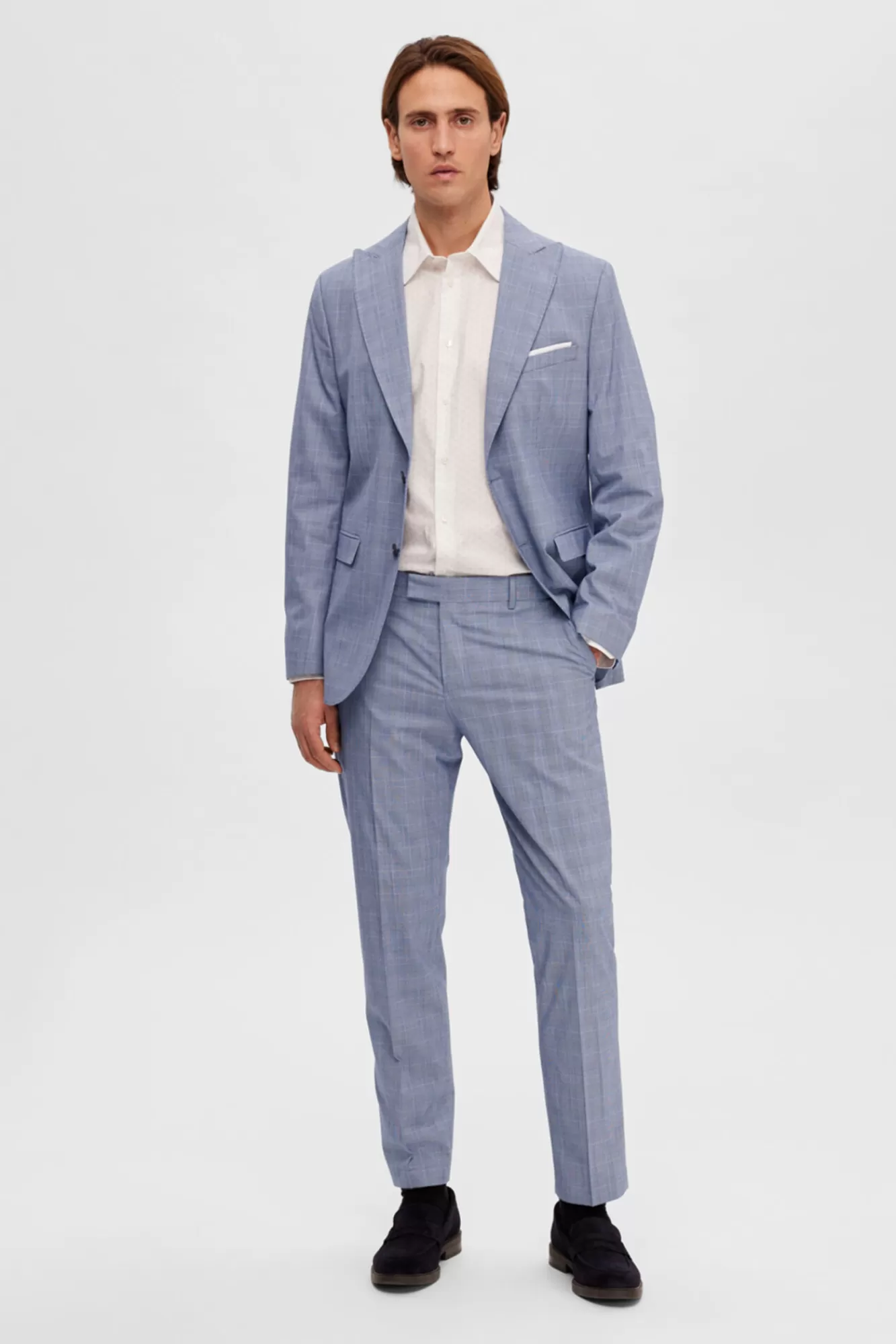 Outlet Selected Checked Suit Trousers. Blue