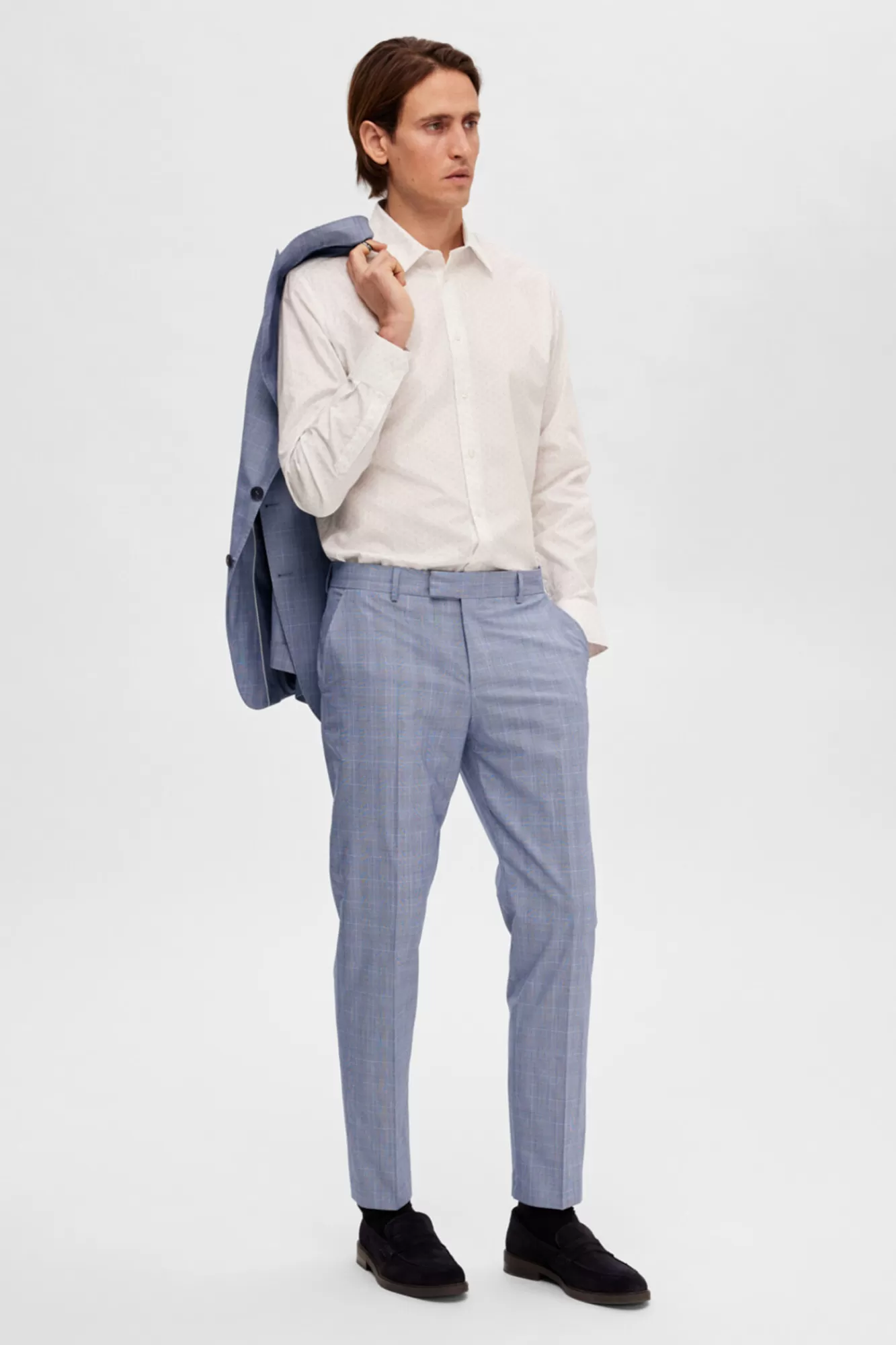 Outlet Selected Checked Suit Trousers. Blue