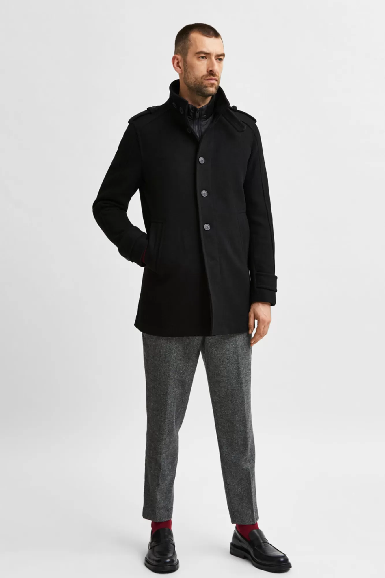 Best Selected Coat With Buttons Black