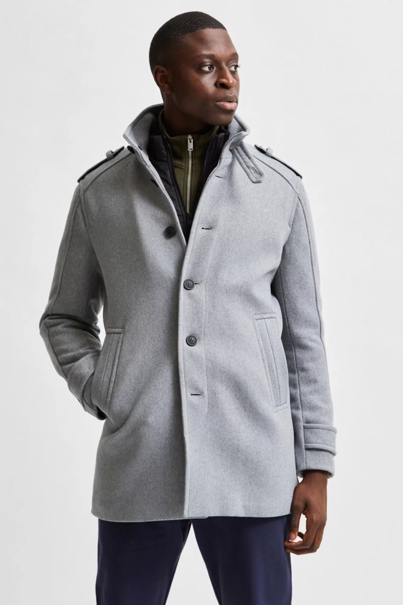 Clearance Selected Coat With Buttons Grey