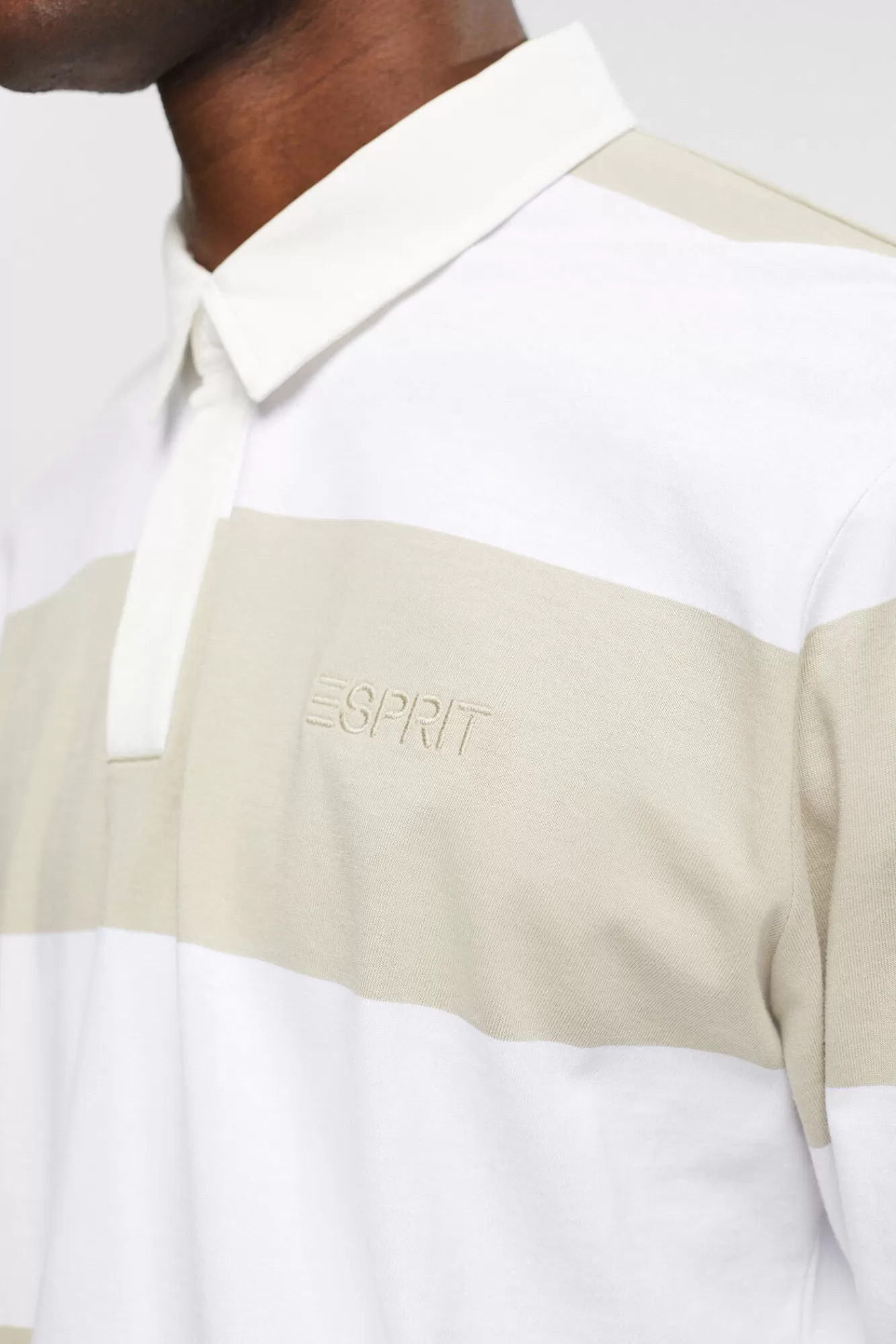 Discount Esprit Colour Block Long-Sleeved Polo Shirt Printed Beige