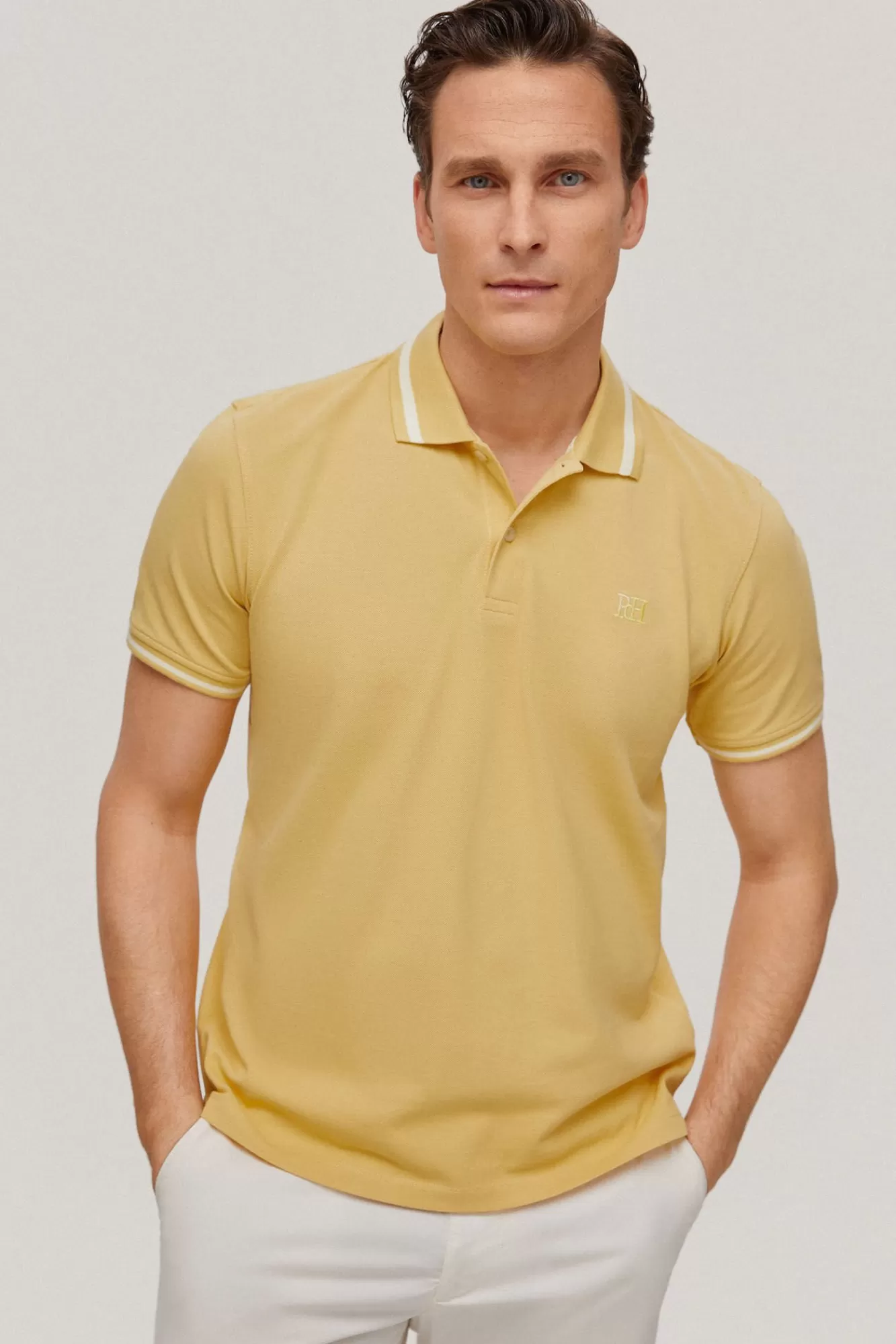 Best Sale Pedro del Hierro Coloured Logo Tipped Collar Polo Shirt Yellow