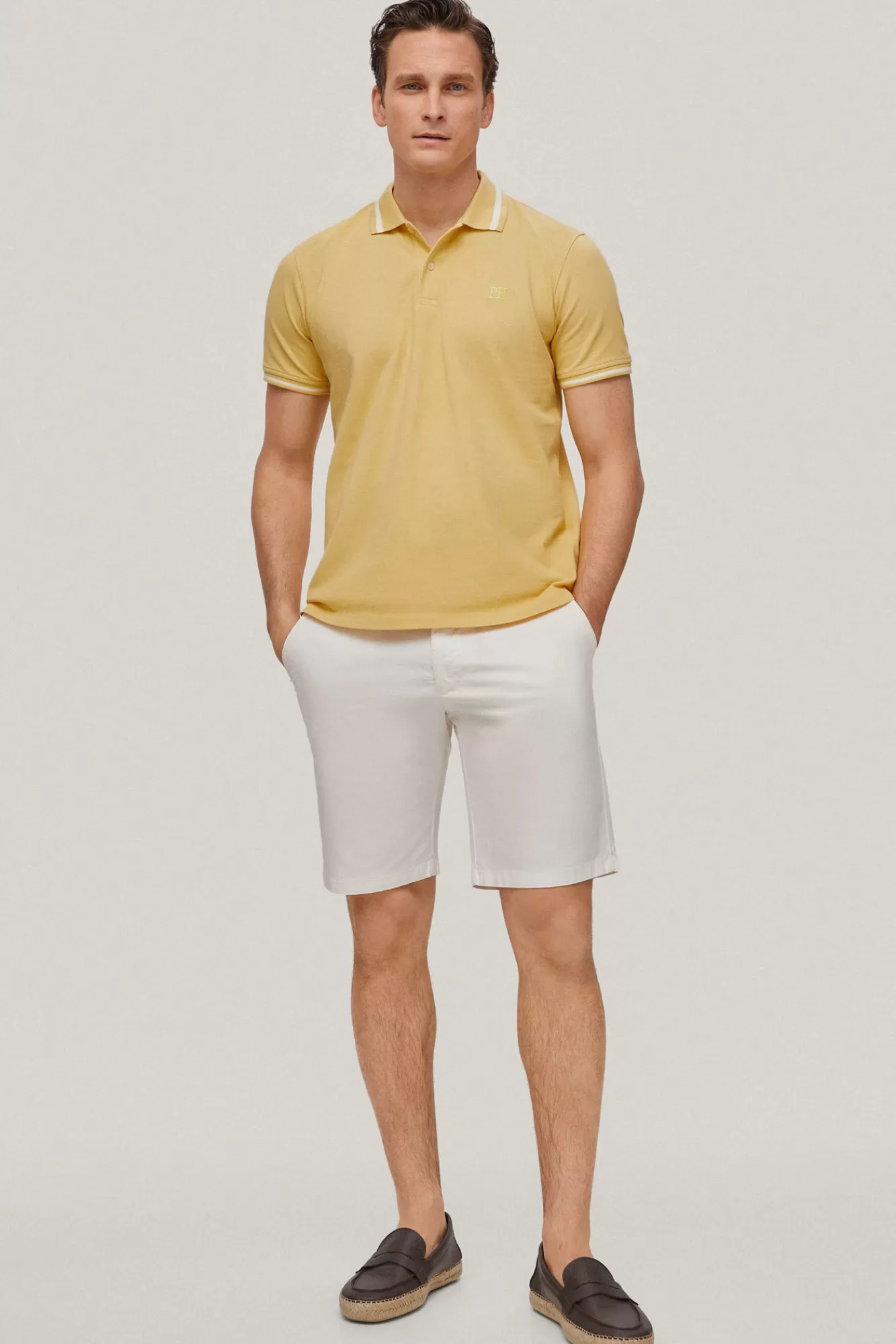 Best Sale Pedro del Hierro Coloured Logo Tipped Collar Polo Shirt Yellow