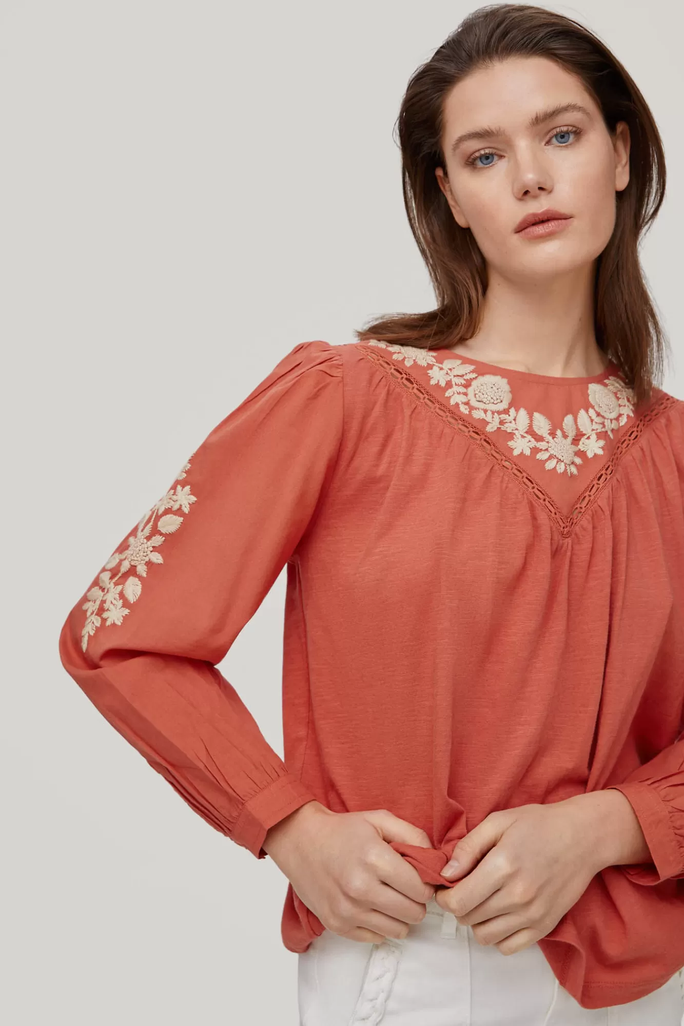 Best Pedro del Hierro Combined Hand-Embroidered T-Shirt Orange