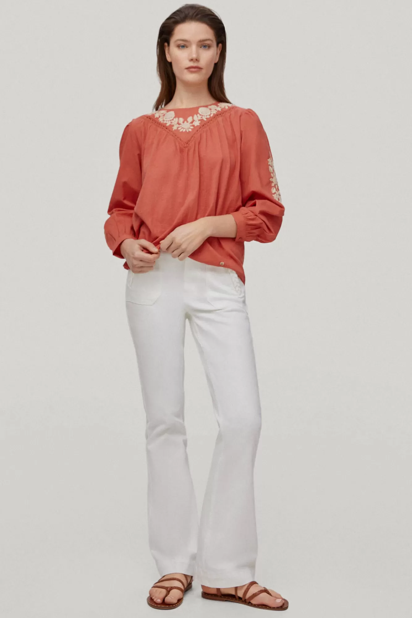 Best Pedro del Hierro Combined Hand-Embroidered T-Shirt Orange