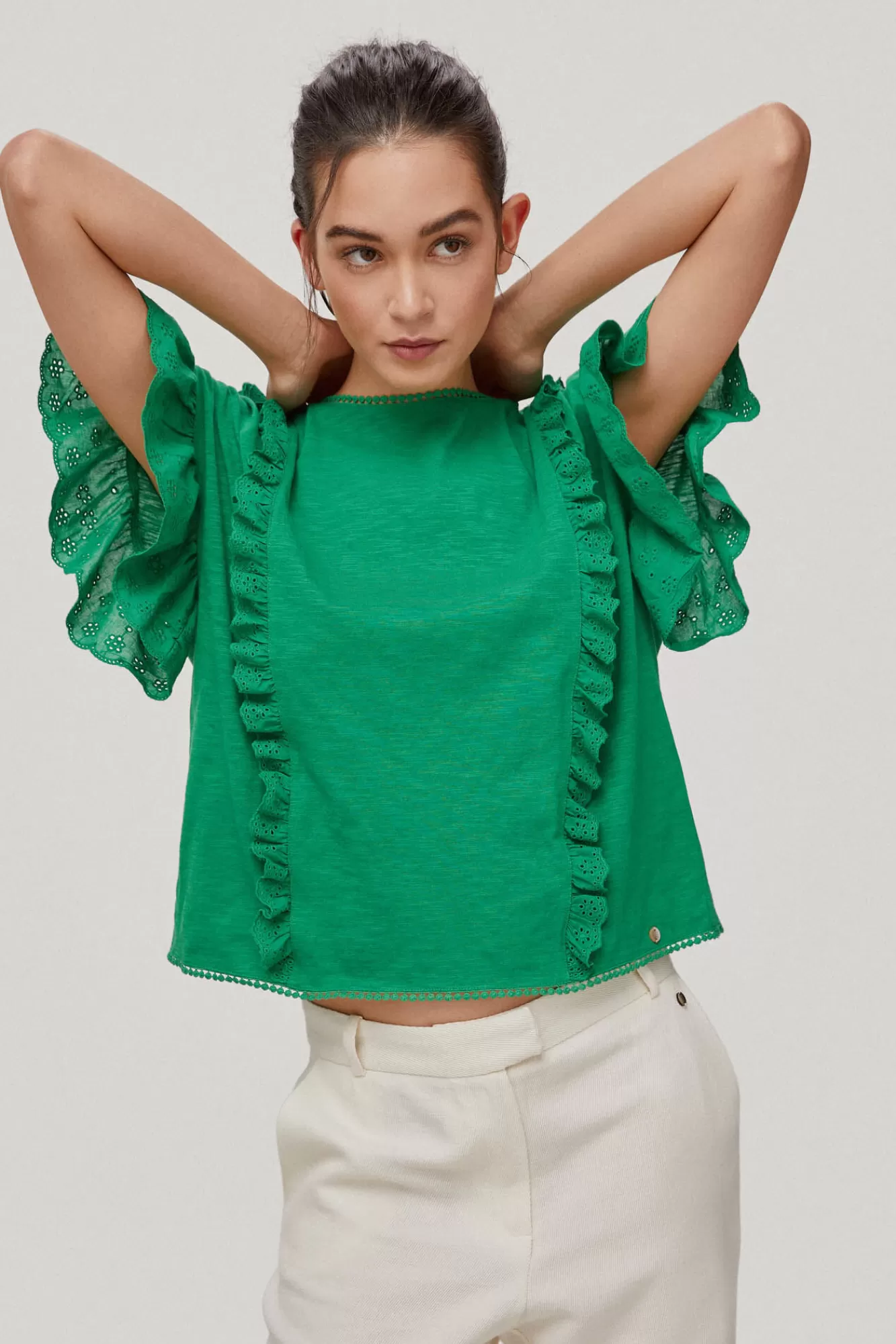 Cheap Pedro del Hierro Combined Ruffle T-Shirt Green