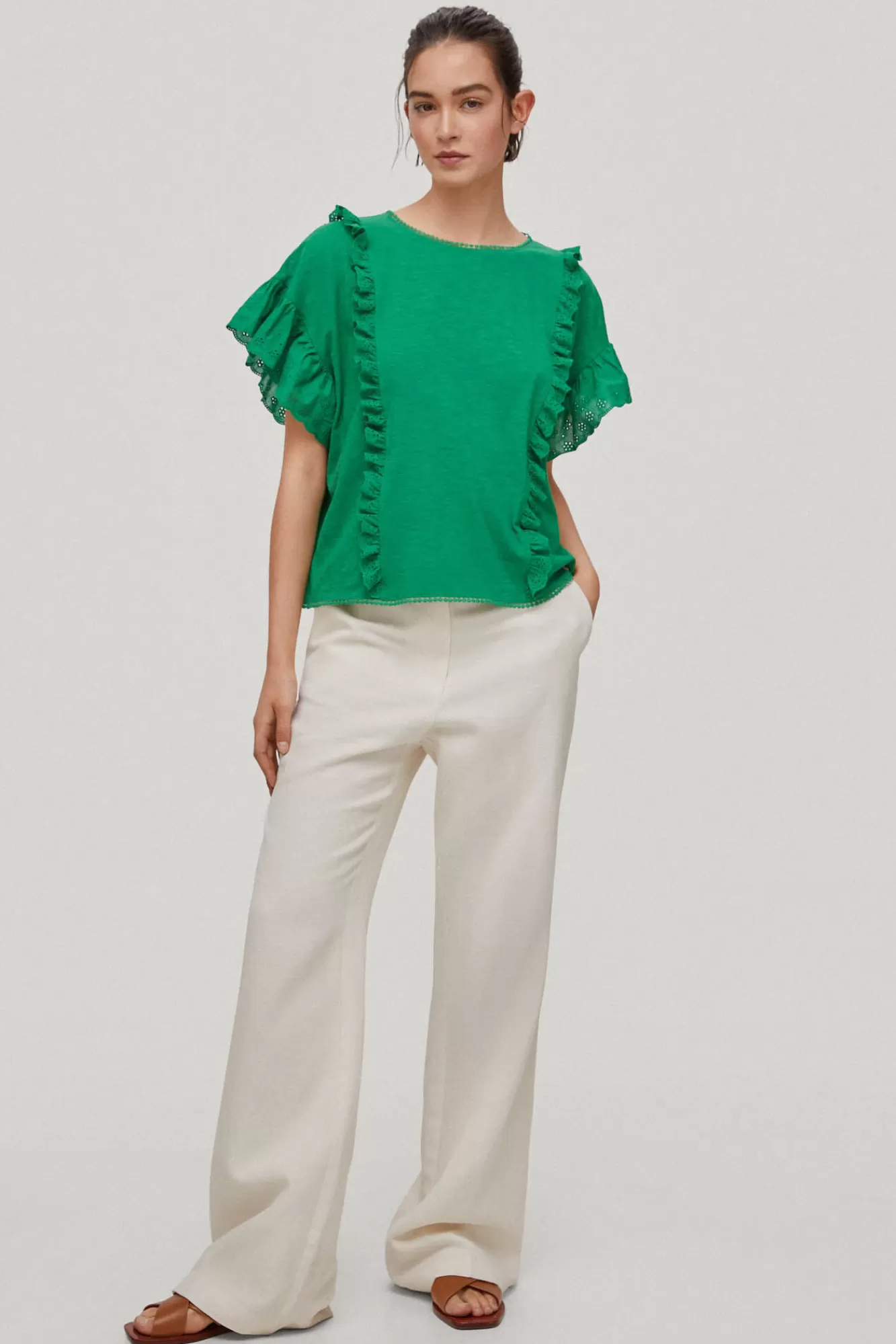 Cheap Pedro del Hierro Combined Ruffle T-Shirt Green