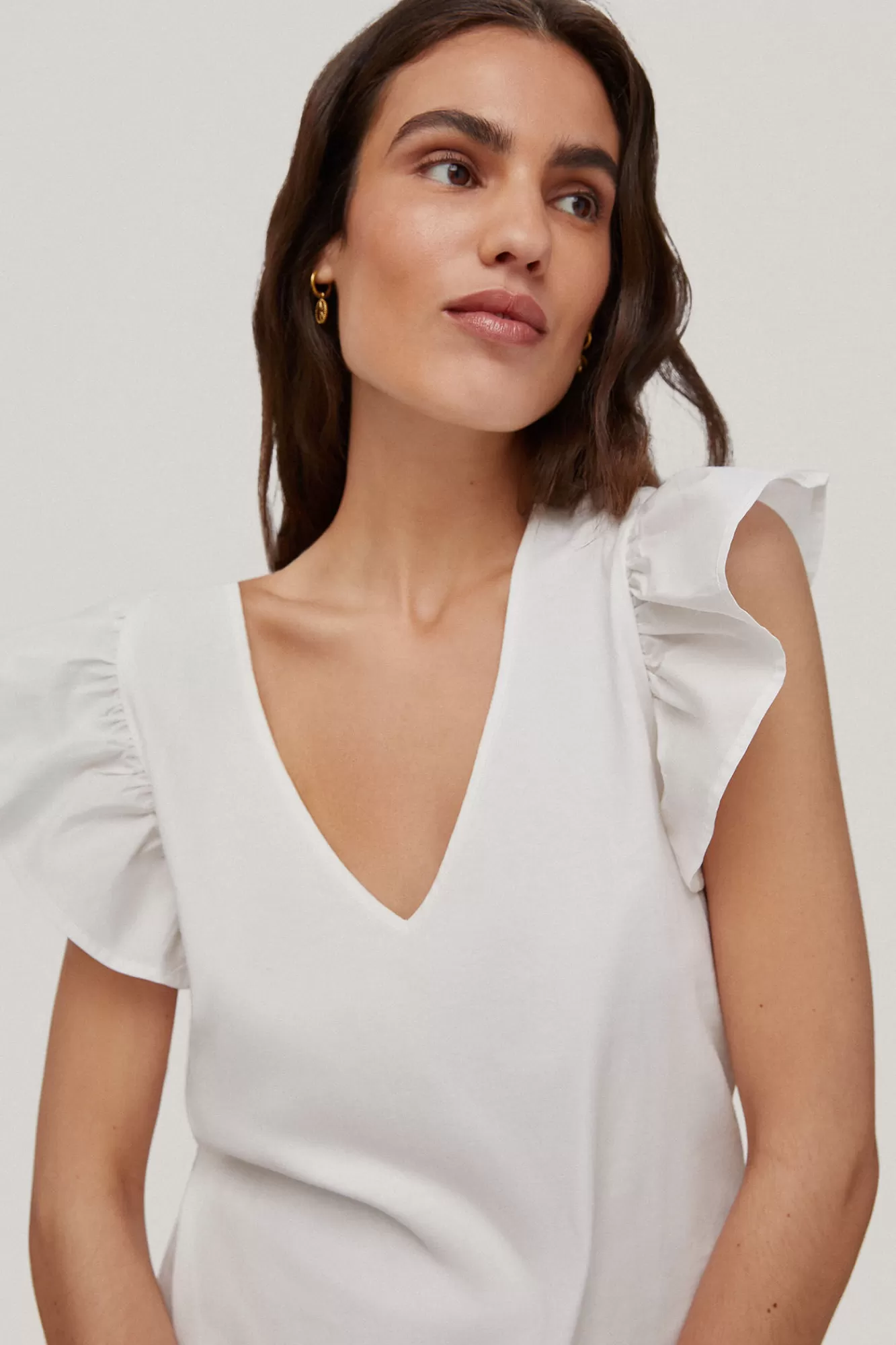 Outlet Pedro del Hierro Combined Ruffle T-Shirt White