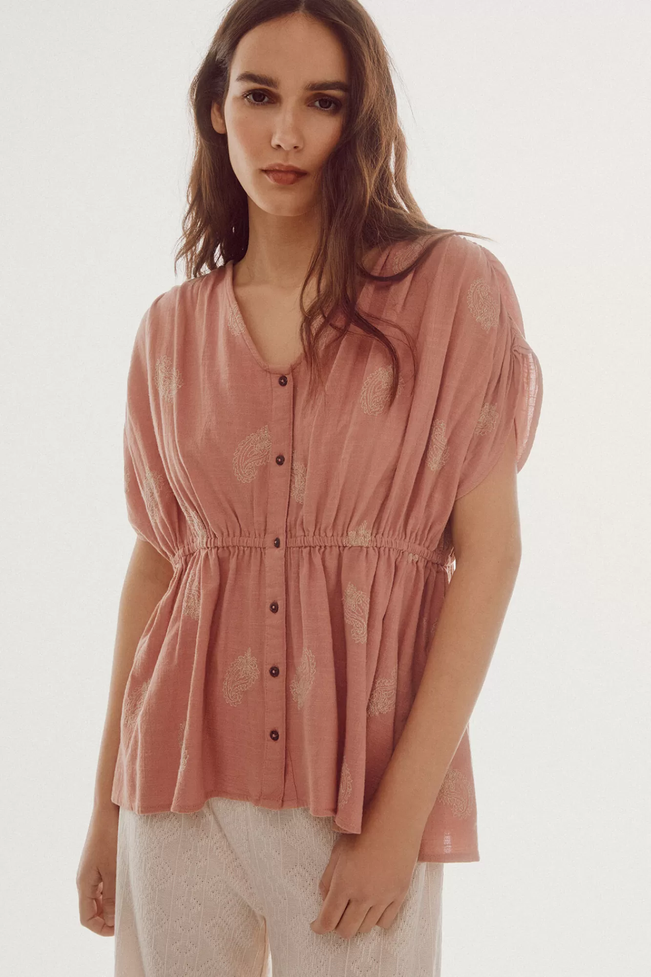 Flash Sale Slowlove Contrast Embroidery Blouse Pink