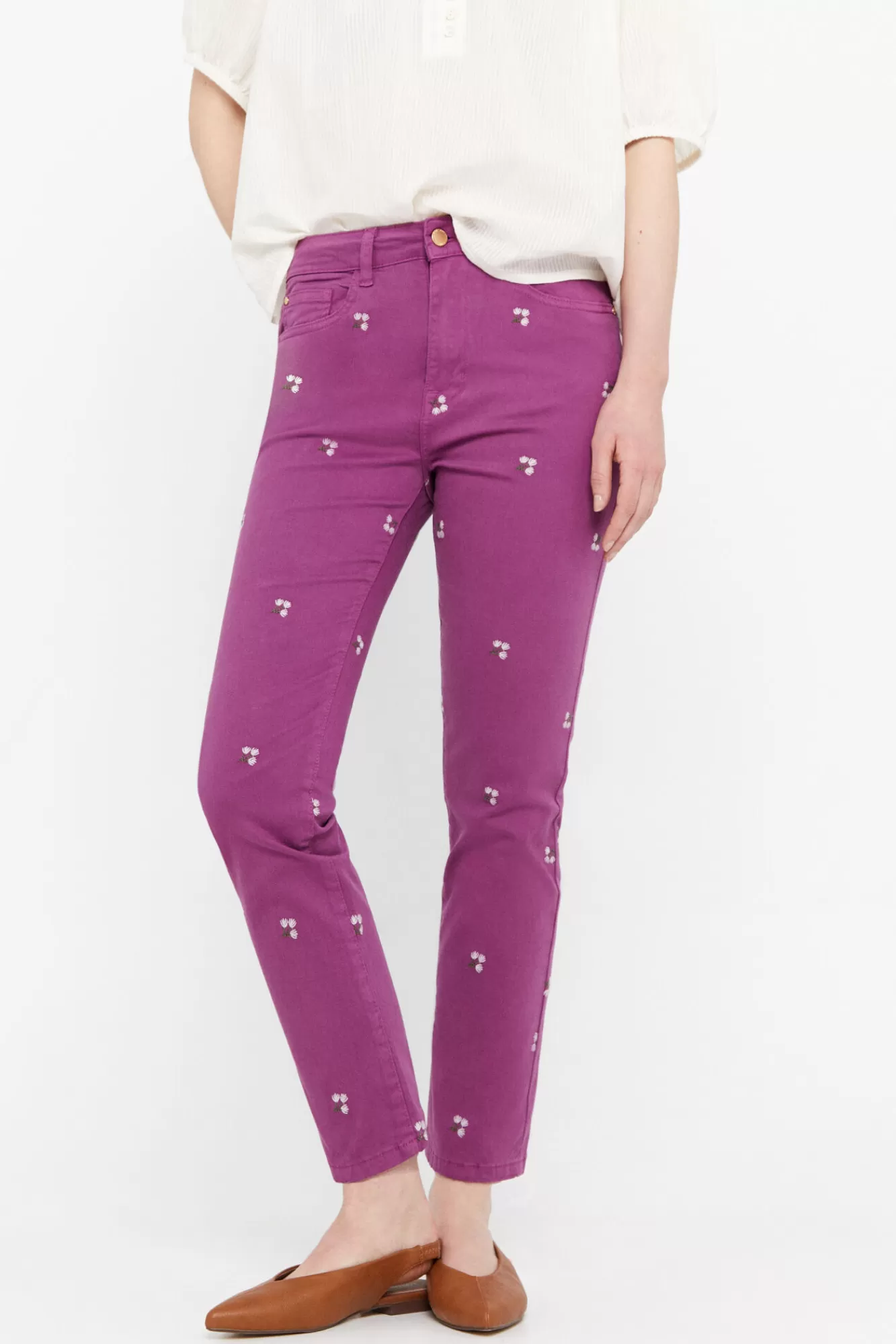 Cheap Cortefiel Cropped 5-Pocket Jeans Fuchsia