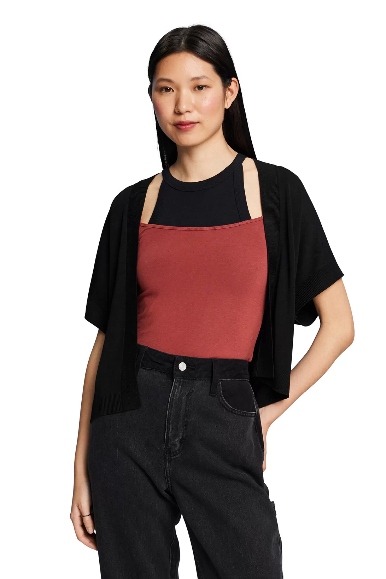 Best Sale Esprit Cropped Short-Sleeved Open Cardigan Black