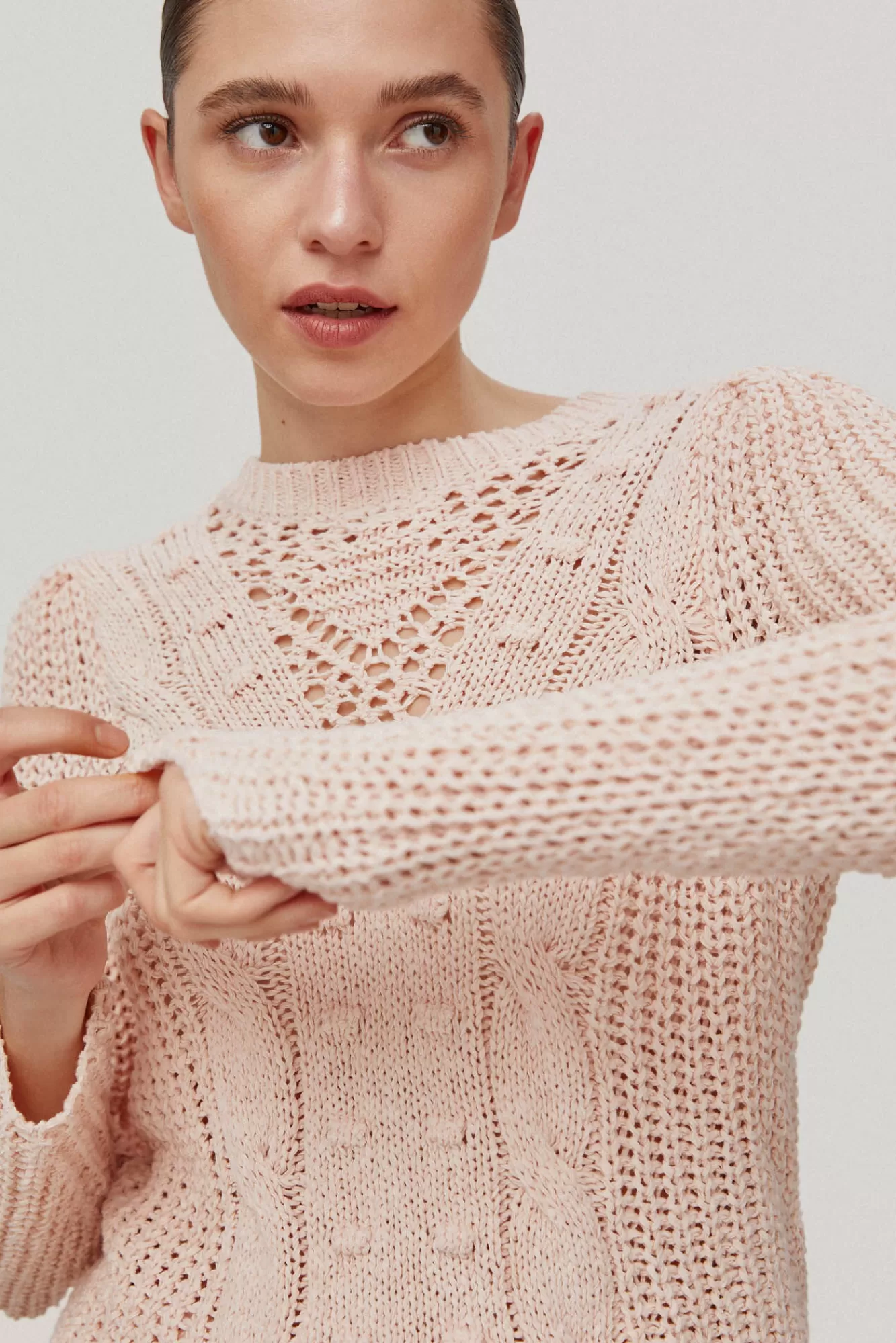 Store Pedro del Hierro Cross-Knit And Open-Knit Jumper With Puffed Sleeves Pink