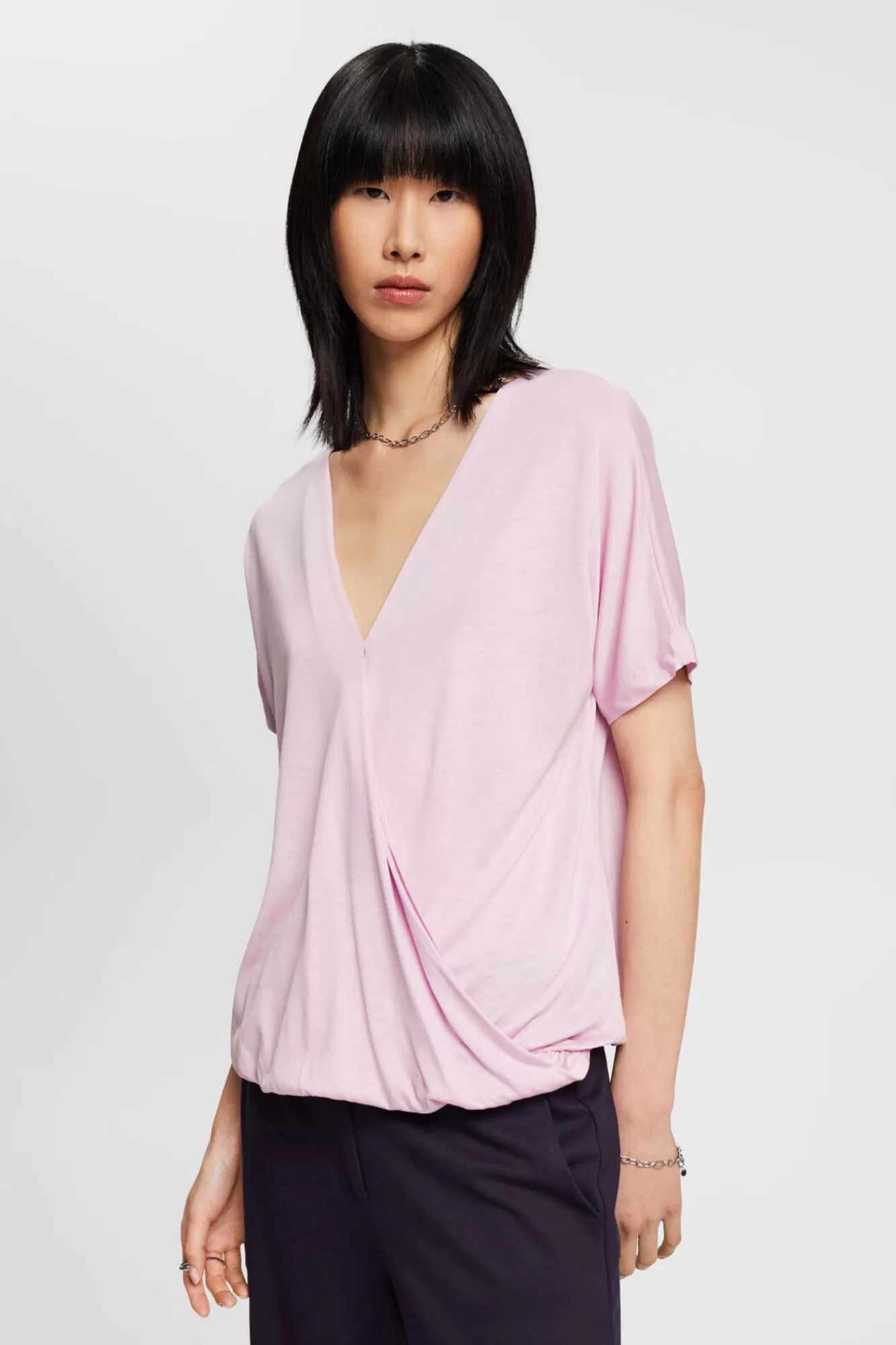 Clearance Esprit Crossover Effect T-Shirt With Tencel™ Lilac