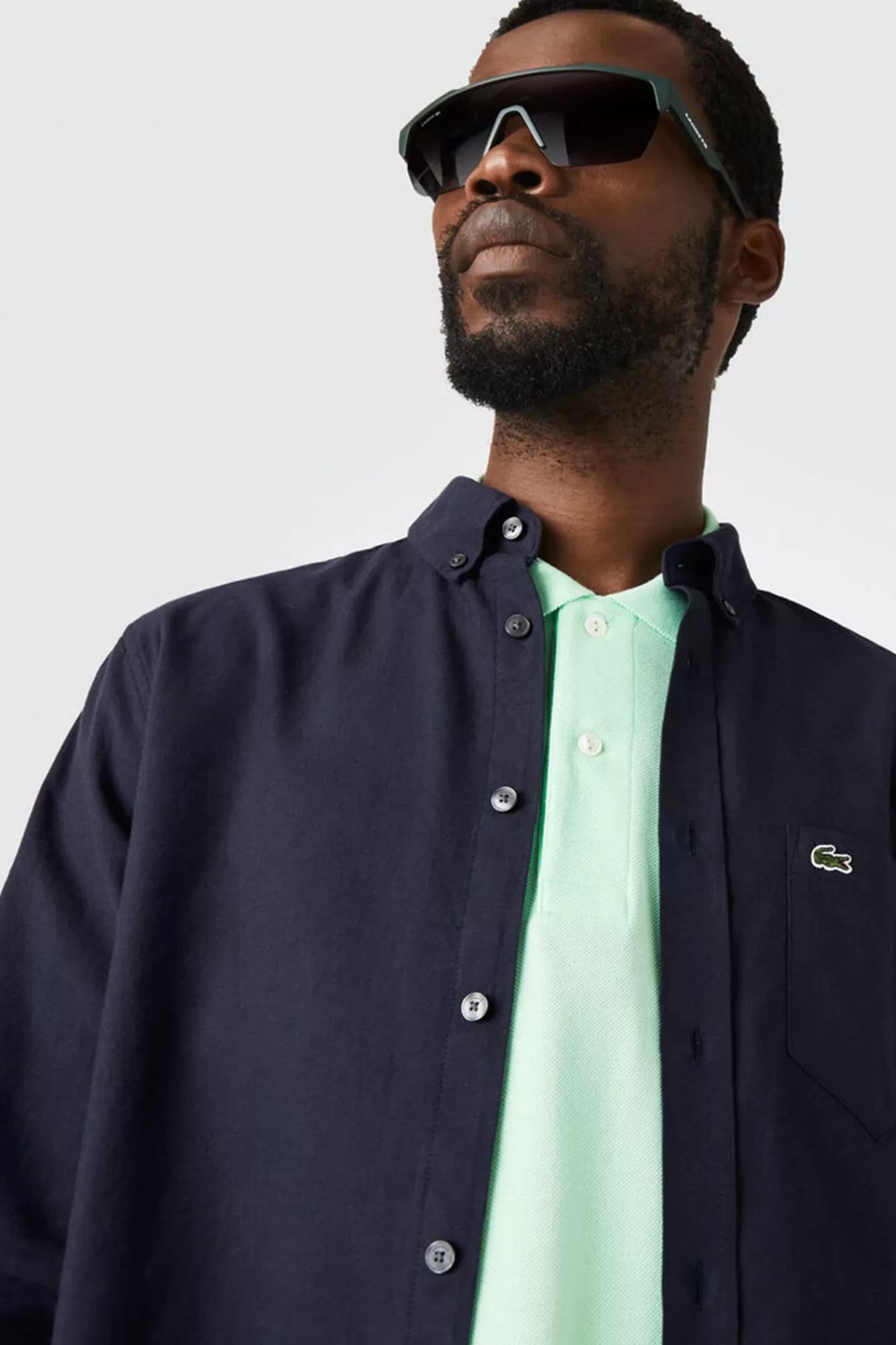 Best Sale Lacoste Dark Shirt With Button-Down Collar Navy