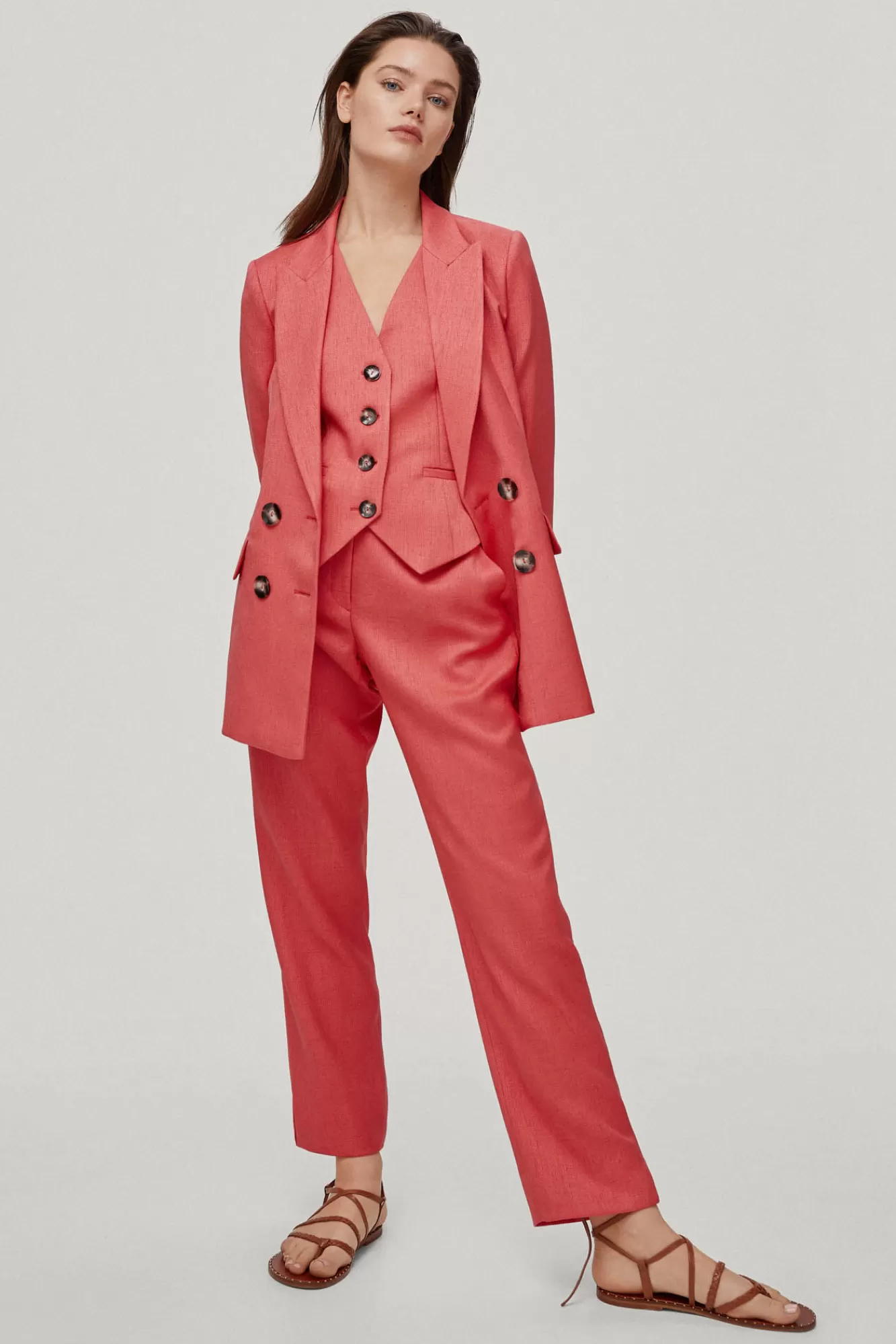 Cheap Pedro del Hierro Double-Breasted Blazer With Contrast Buttons. Coral