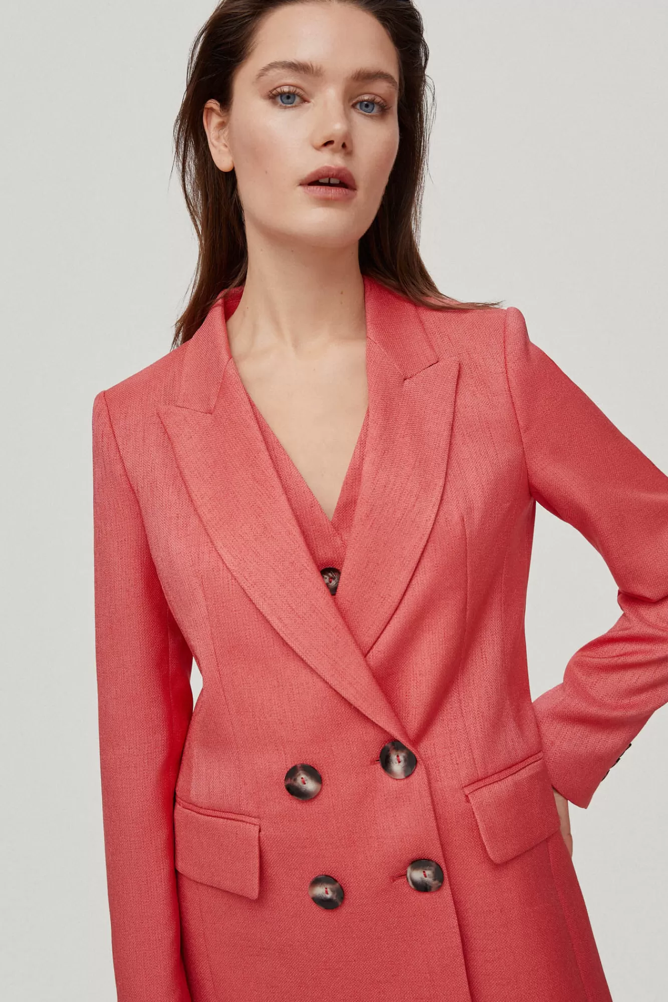 Cheap Pedro del Hierro Double-Breasted Blazer With Contrast Buttons. Coral