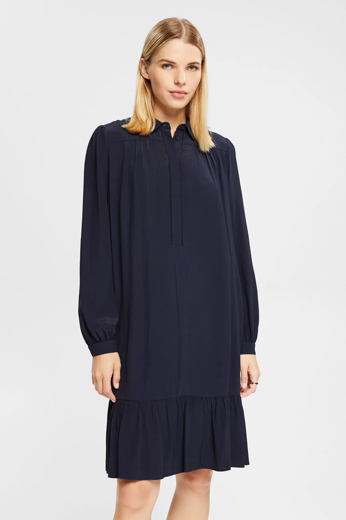 Hot Esprit Ecovero Viscose Shirt Collar Midi Dress™ Navy