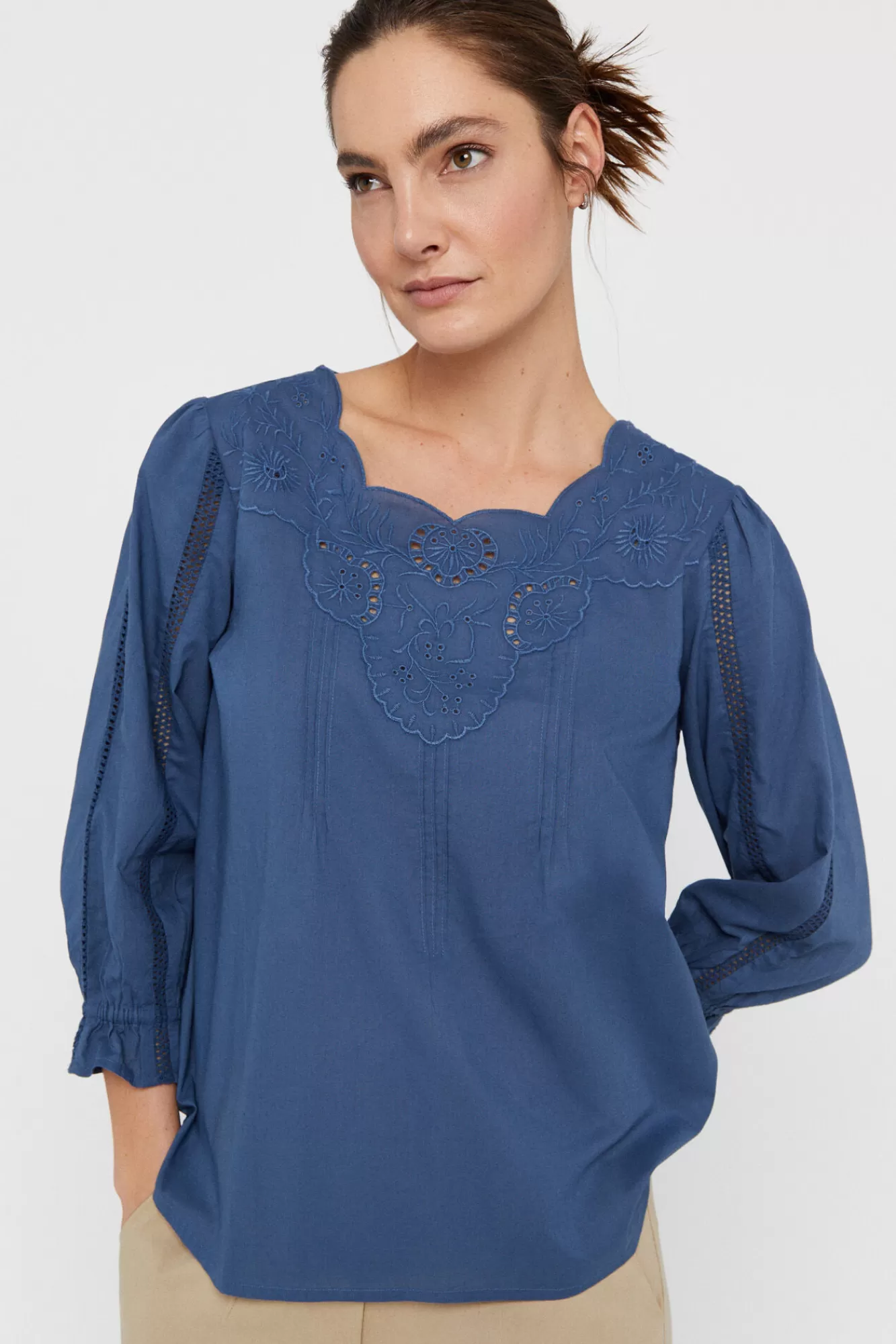 Flash Sale Cortefiel Embroidered Blouse Blue