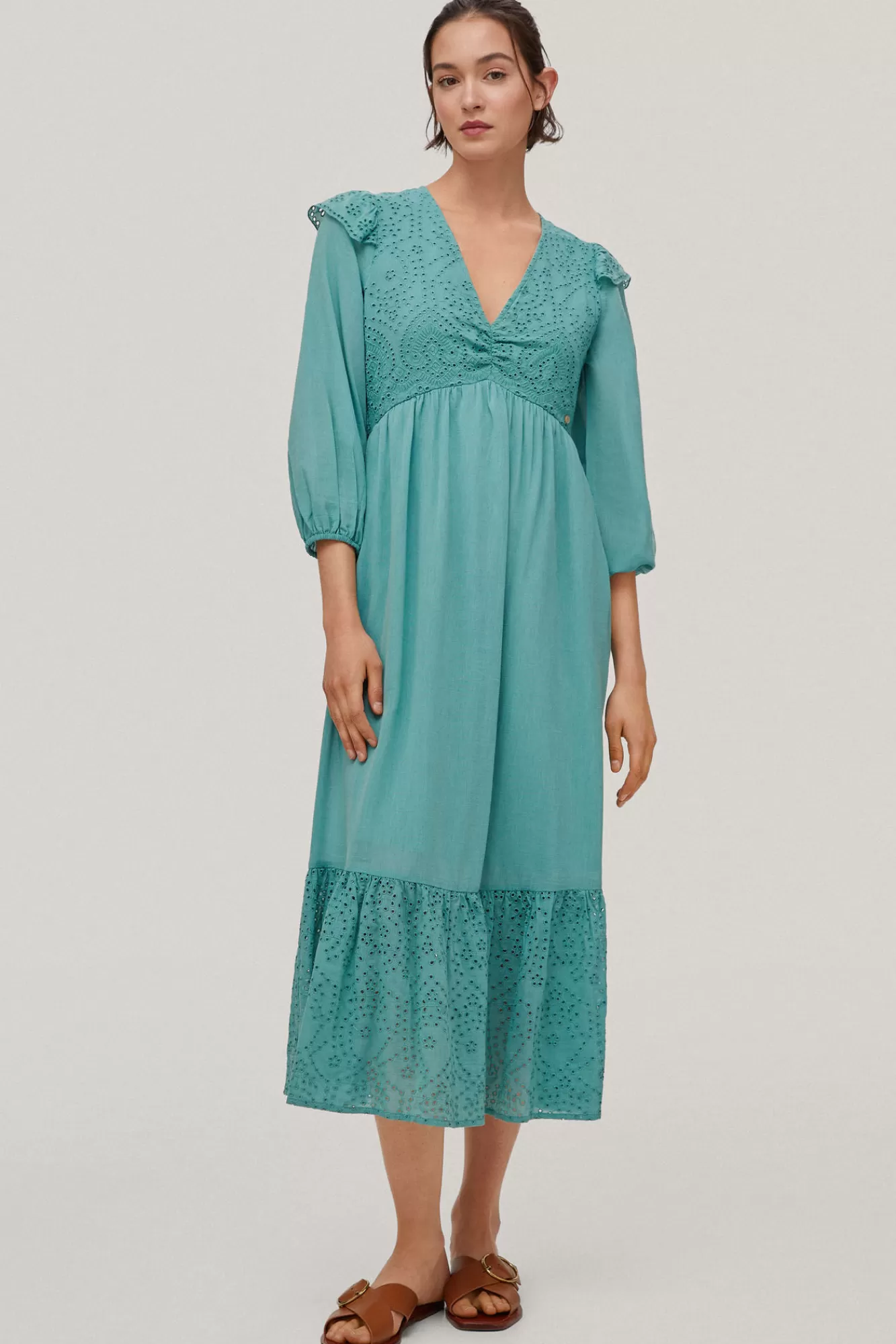 Best Pedro del Hierro Embroidered Cotton And Viscose Dress Green