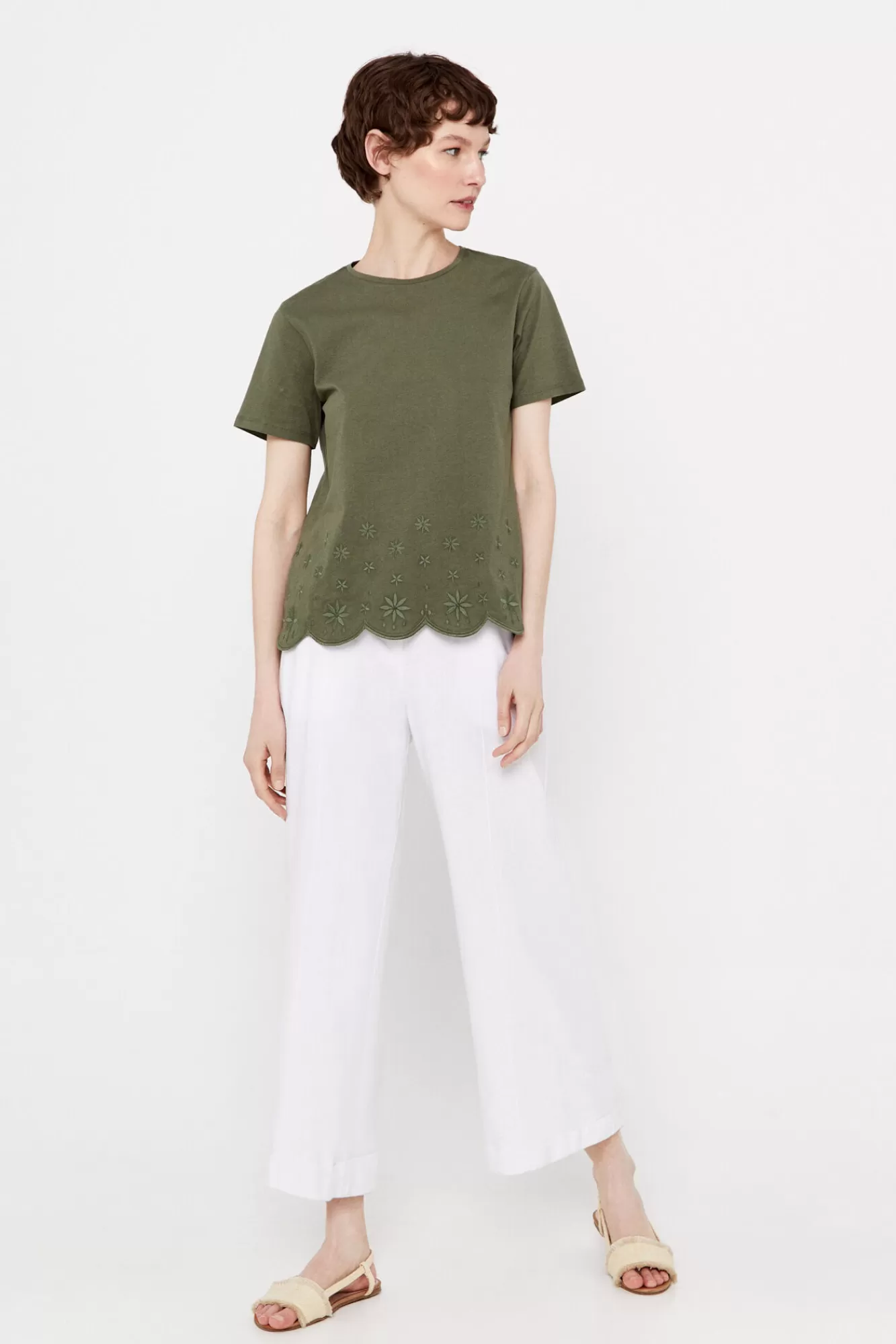 Flash Sale Cortefiel Embroidered Hem T-Shirt Kaki