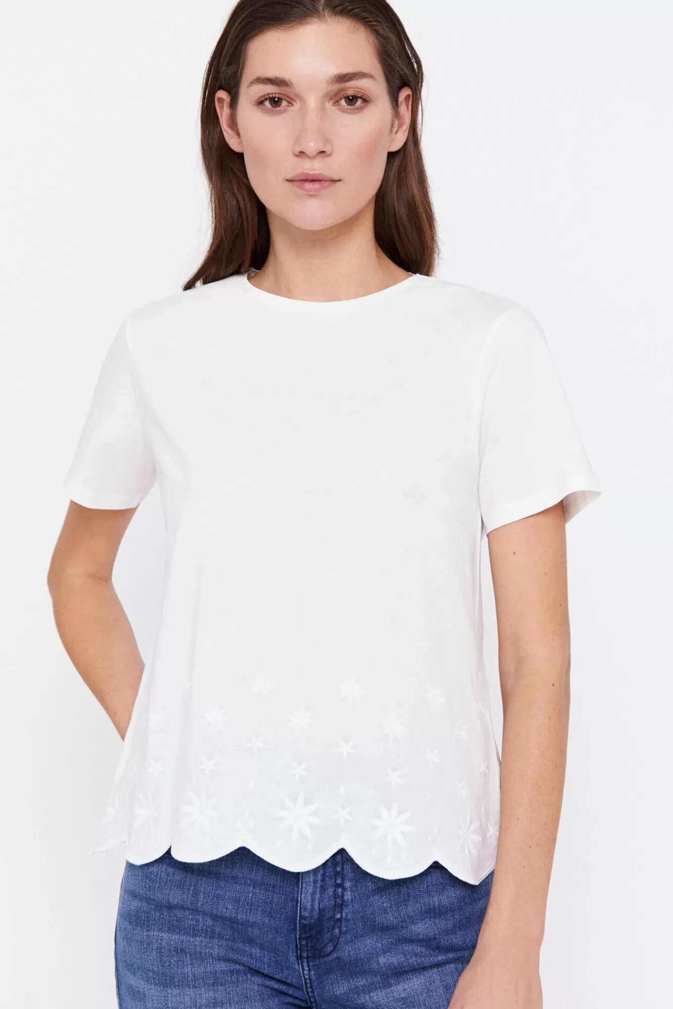 New Cortefiel Embroidered Hem T-Shirt White