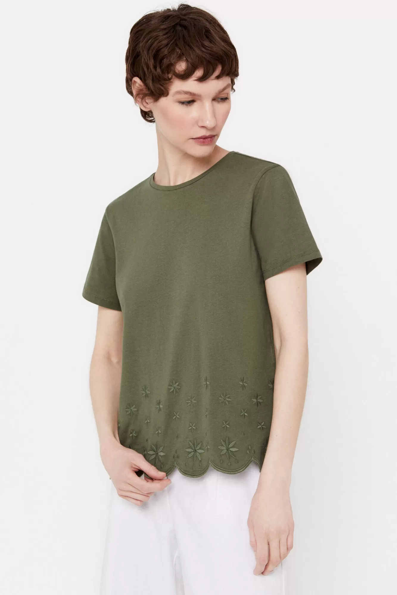 Flash Sale Cortefiel Embroidered Hem T-Shirt Kaki