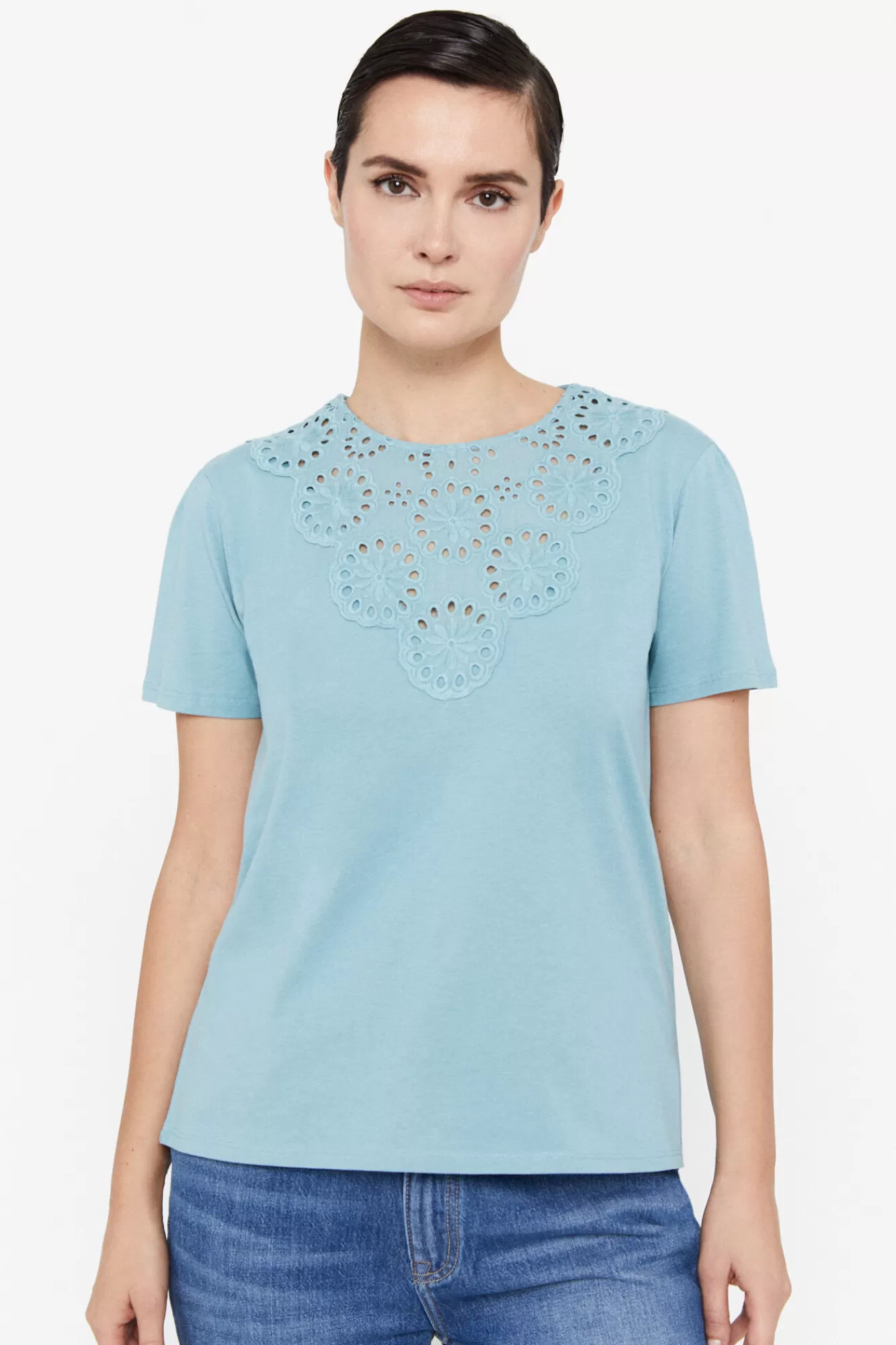 Store Cortefiel Embroidered Patch T-Shirt Turquoise