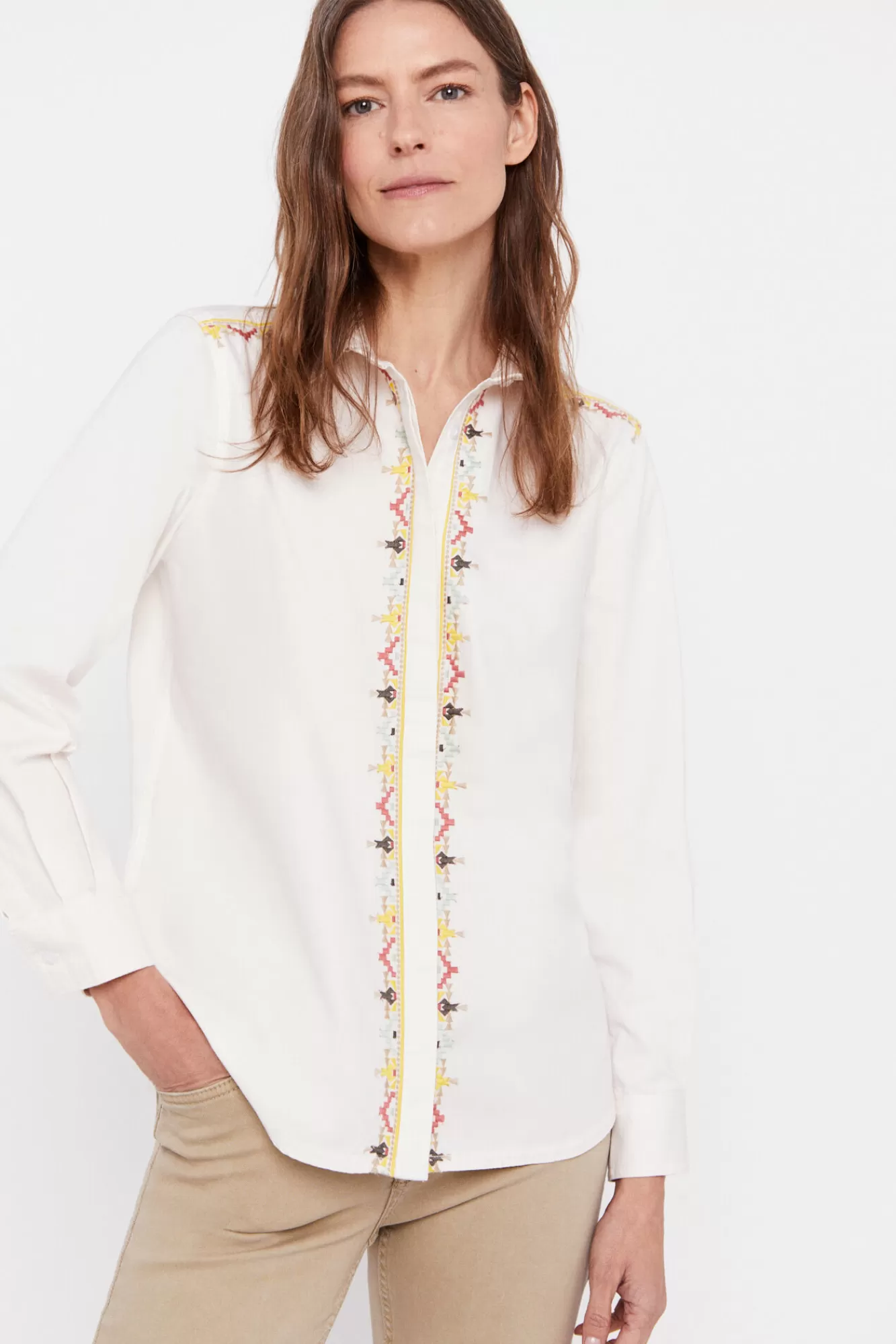 Clearance Cortefiel Embroidered Shirt White