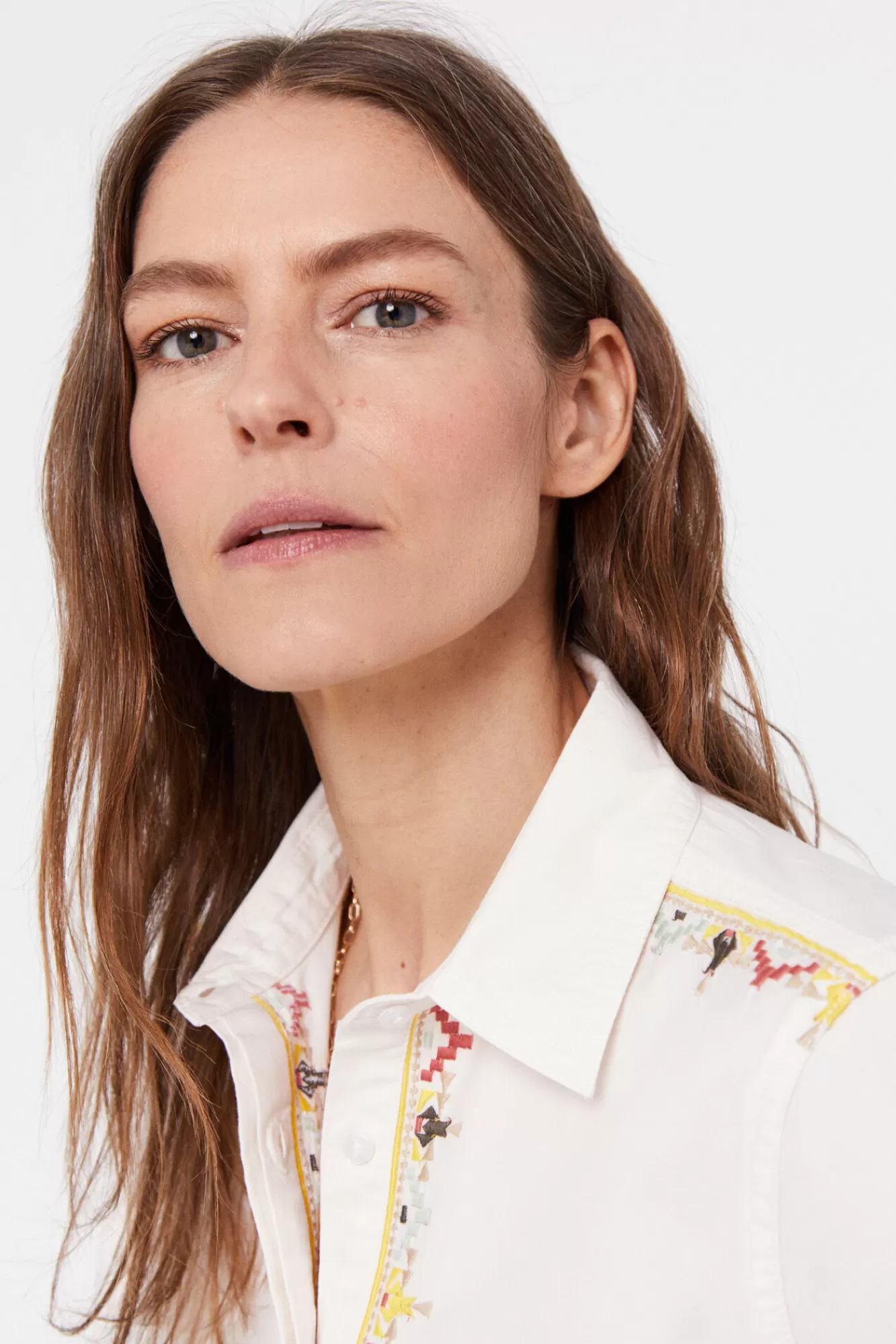 Clearance Cortefiel Embroidered Shirt White