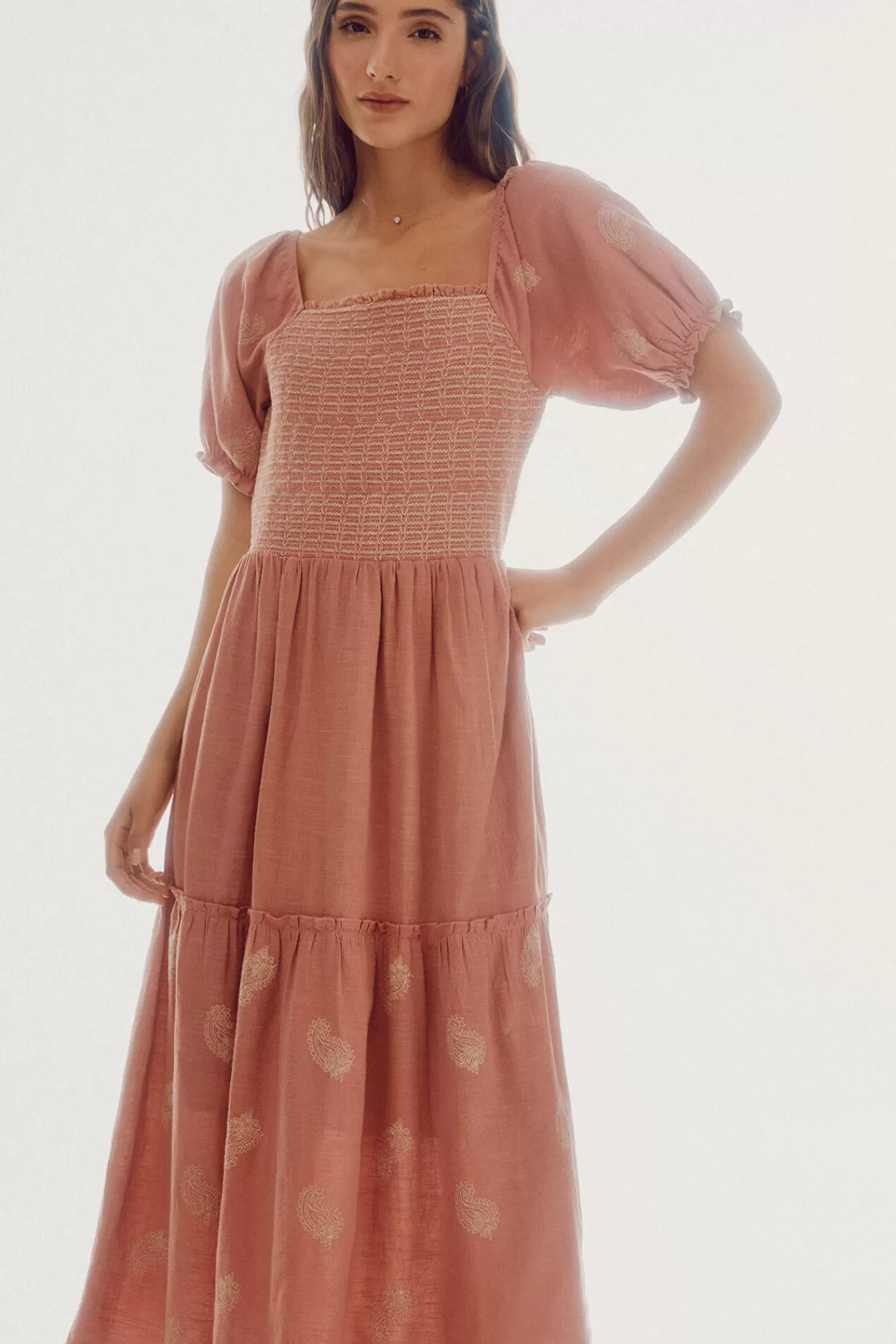 Shop Slowlove Embroidered Short-Sleeved Dress Pink