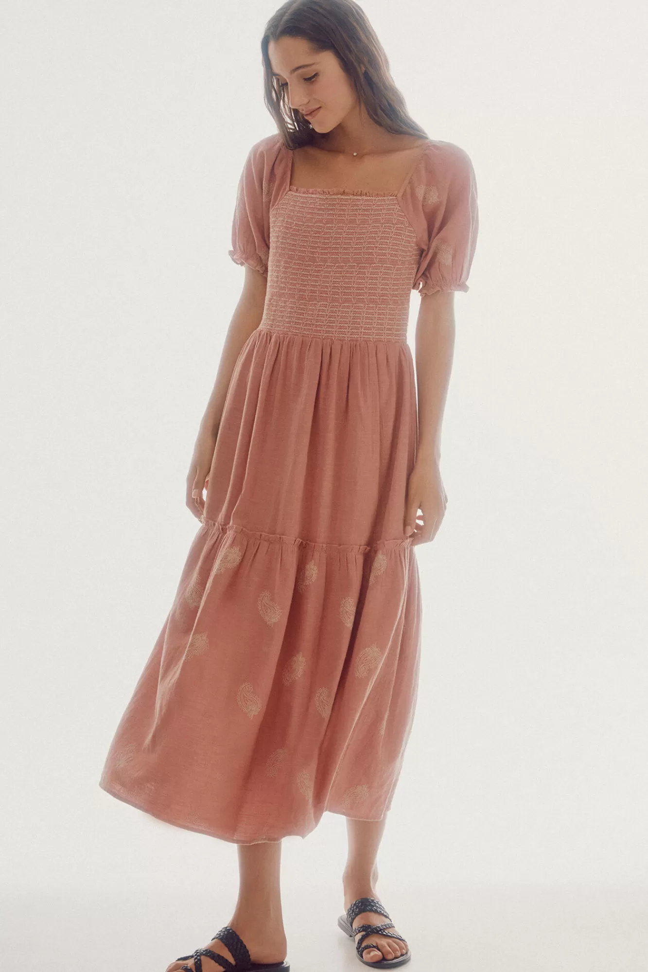 Shop Slowlove Embroidered Short-Sleeved Dress Pink