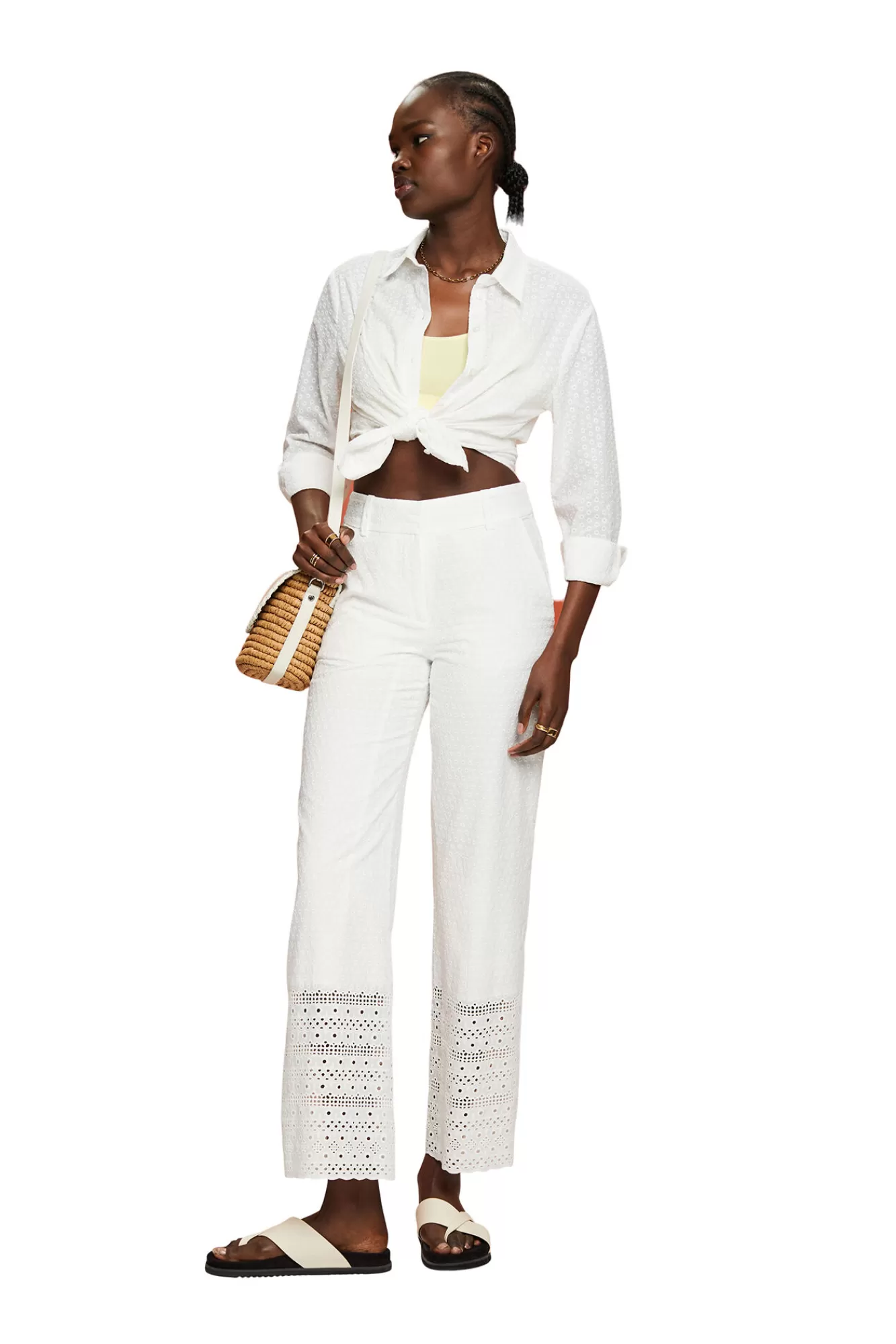 Online Esprit Embroidered Wide Leg Trousers White