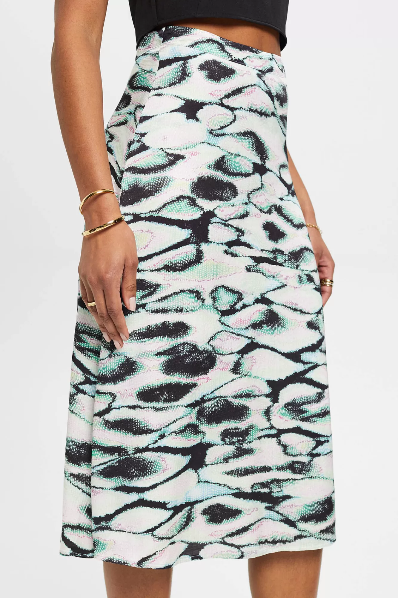 Online Esprit Falda Midi Animal Print Viscosa Printed Green