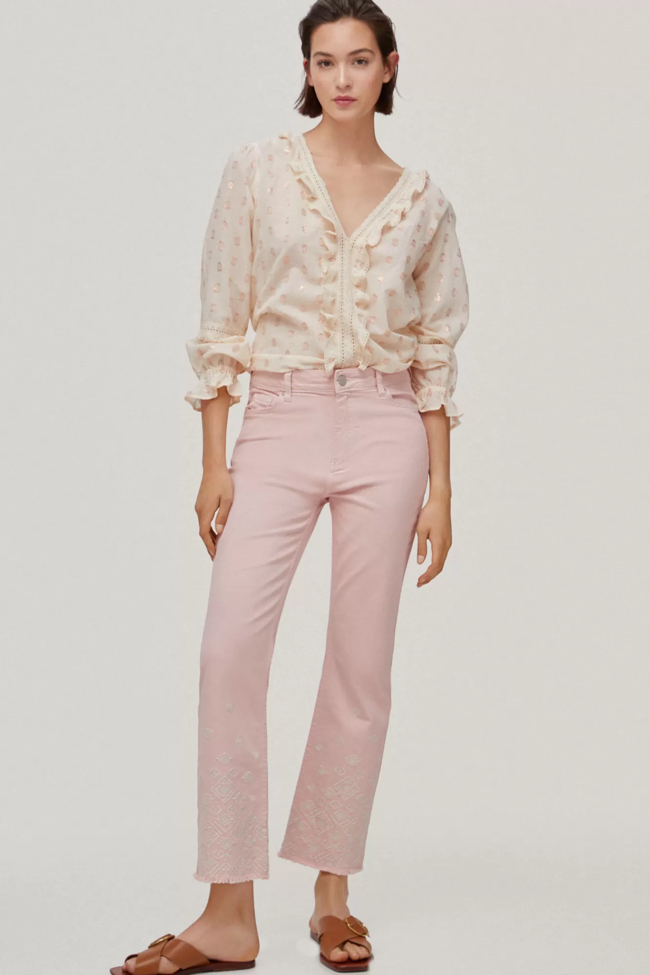 Clearance Pedro del Hierro Flared Embroidered 5-Pocket Jeans Pink